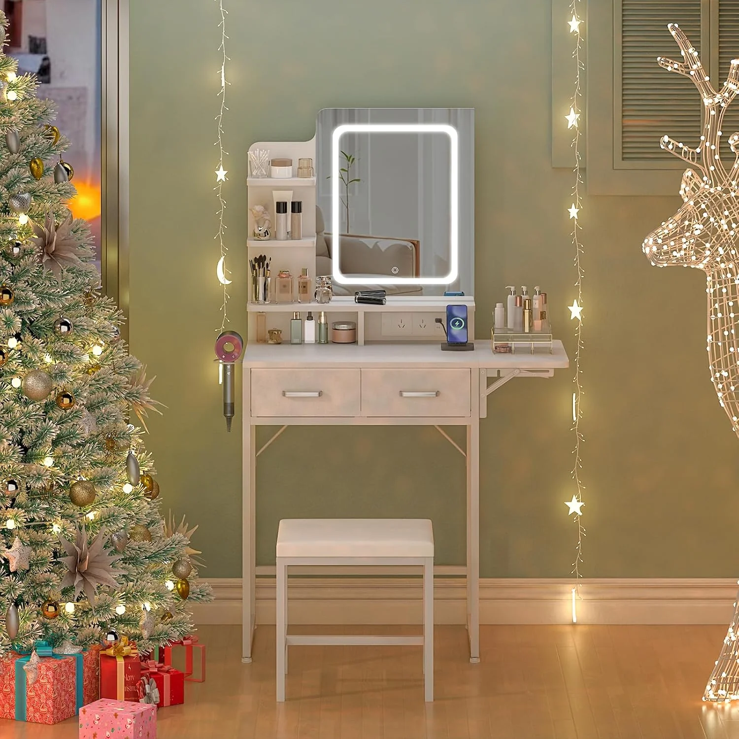ADVWIN Dressing Dressing Tables Table with LED Lighted Mirror and Charging DEMO - Image 2