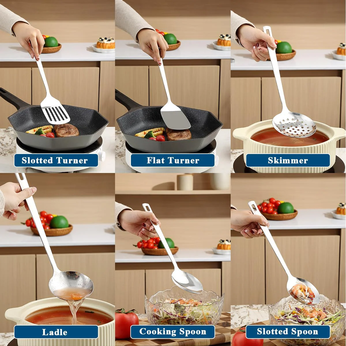 ReaNea Stainless Steel Cooking Utensils Set Heavy Duty Sturdy Kitchen Tools NEW - Image 6