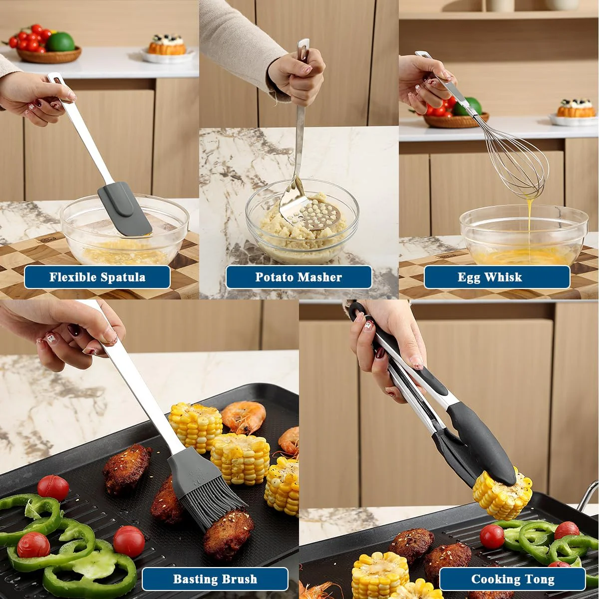 ReaNea Stainless Steel Cooking Utensils Set Heavy Duty Sturdy Kitchen Tools NEW - Image 7