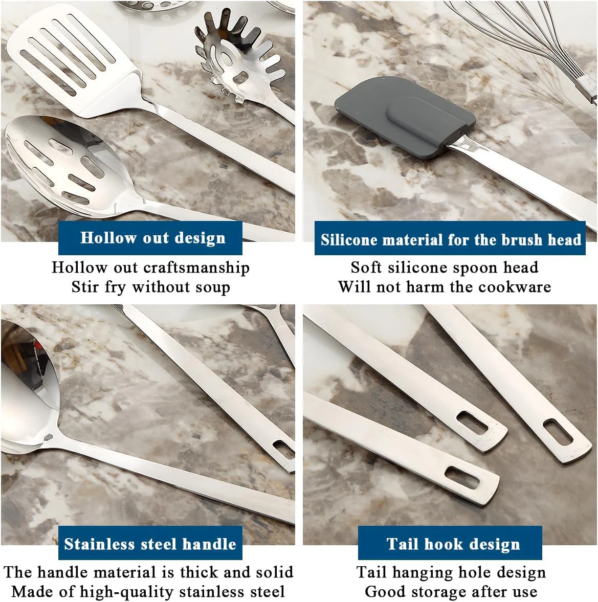 ReaNea Stainless Steel Cooking Utensils Set Heavy Duty Sturdy Kitchen Tools NEW - Image 8