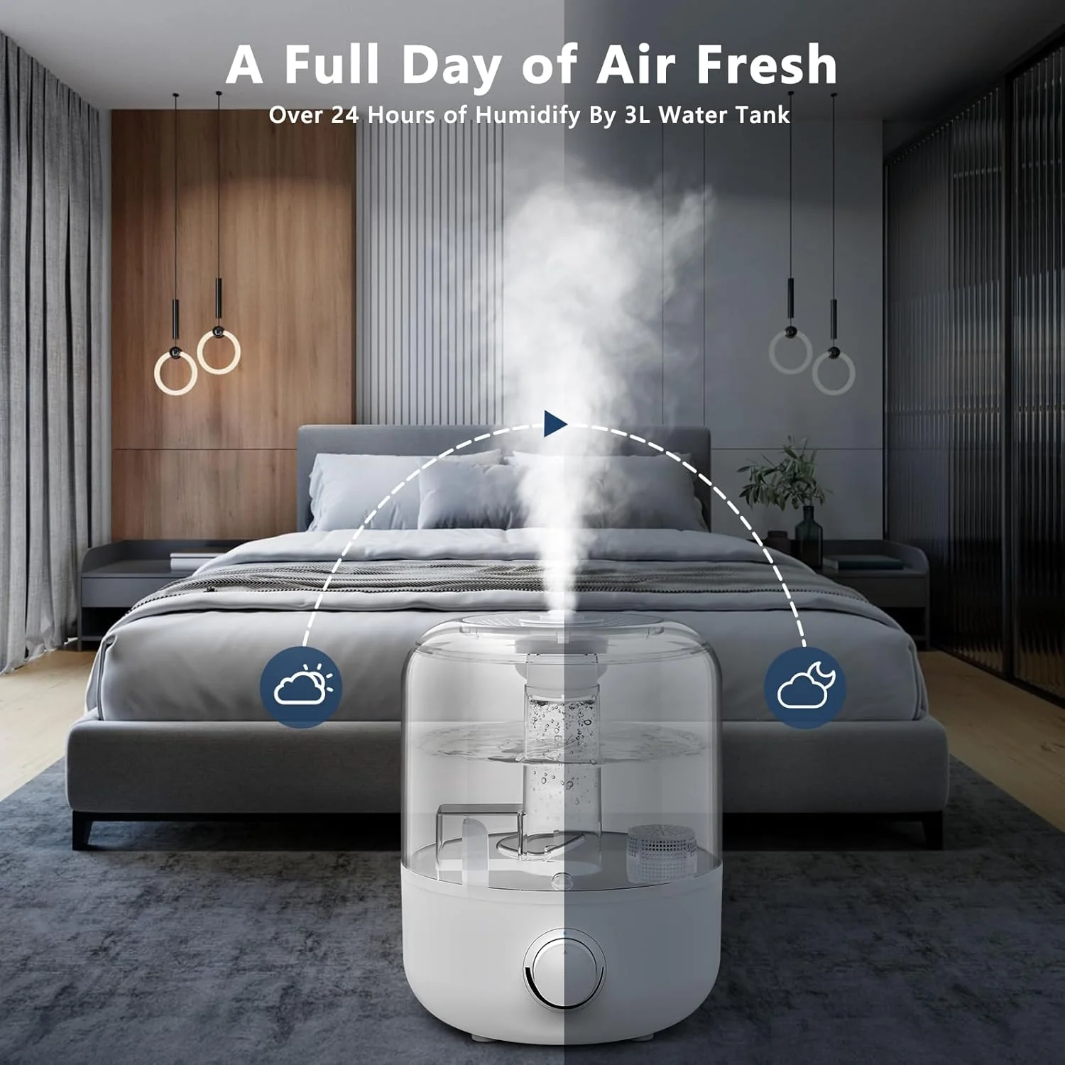 Sccaty Cool Mist Humidifier with 3L Tank for Bedroom, White, Quiet Operation NEW - Image 3