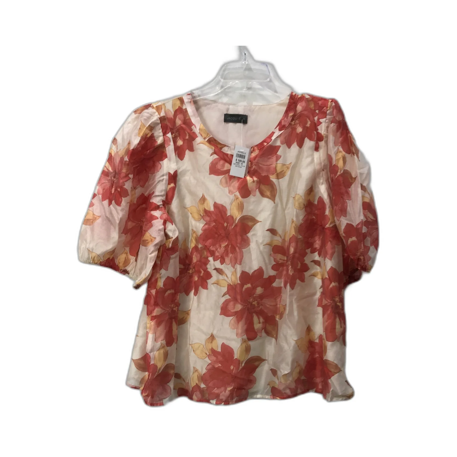 Jacqui.e Floral Puff Sleeve Womens Lyocell Blouse Comfortable Casual Top Red Size 18 NEW