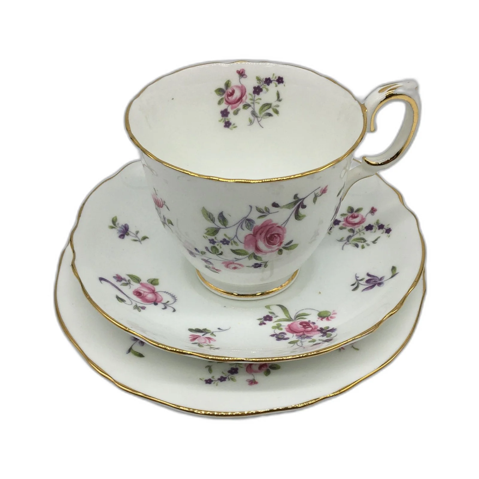 Staffordshire 3Pce Fine Bone China Teacup and Saucer Set Floral Vintage