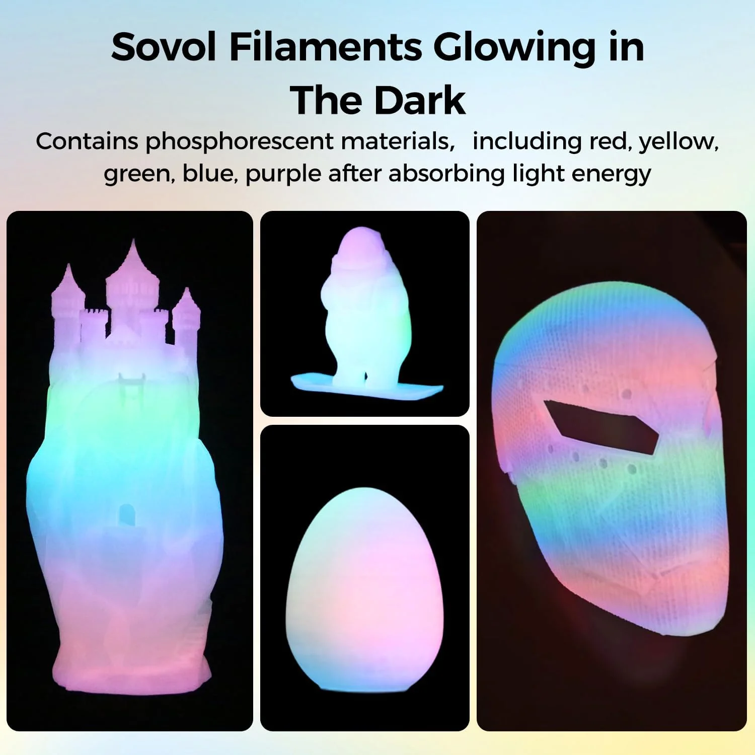 Sovol 3D Printer Glow in the Dark PLA Filament Night Light Multicolor 1kg DEMO - Image 2