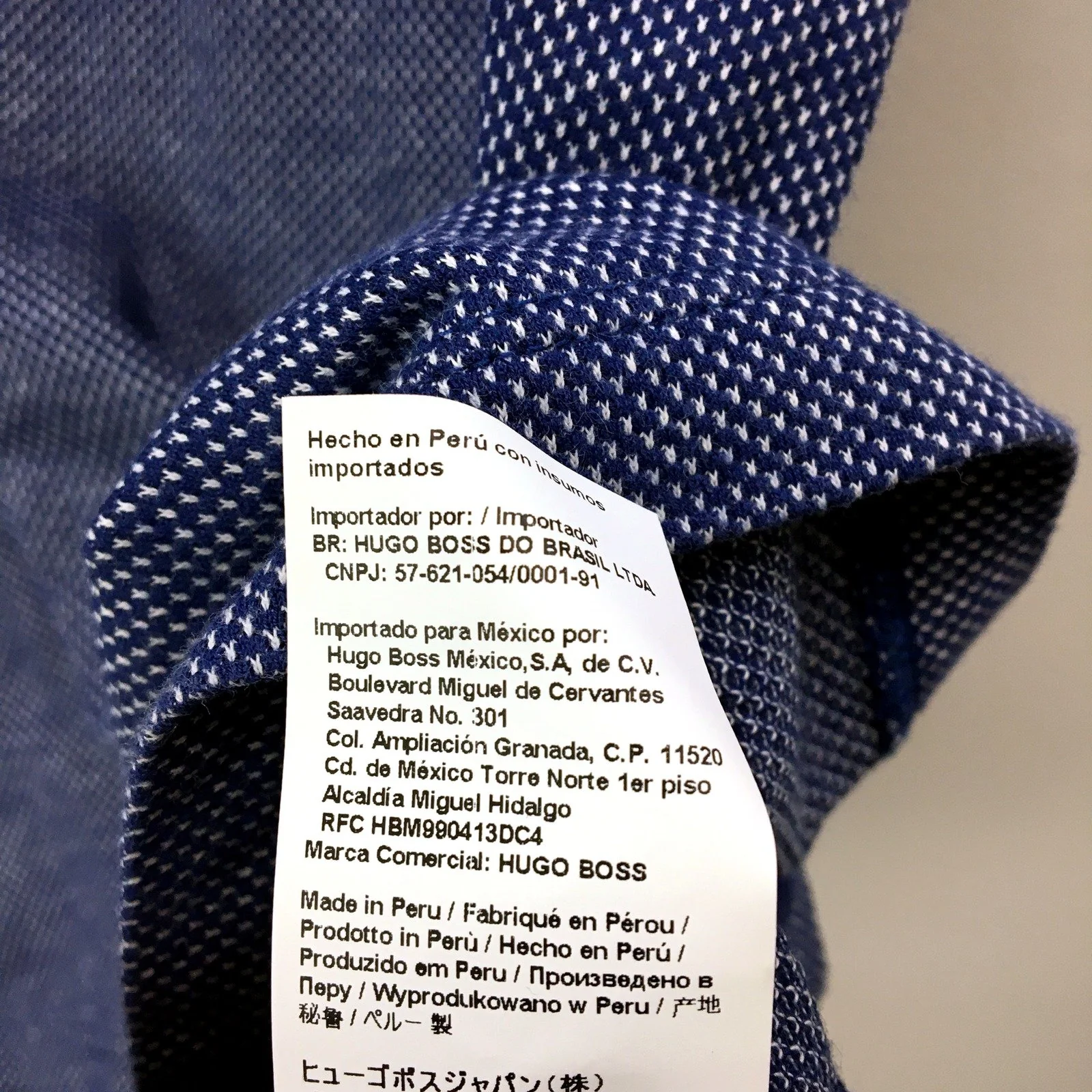 Hugo Boss Mens Navy Blue Patterned Cotton Polo Shirt, Size M - Image 4