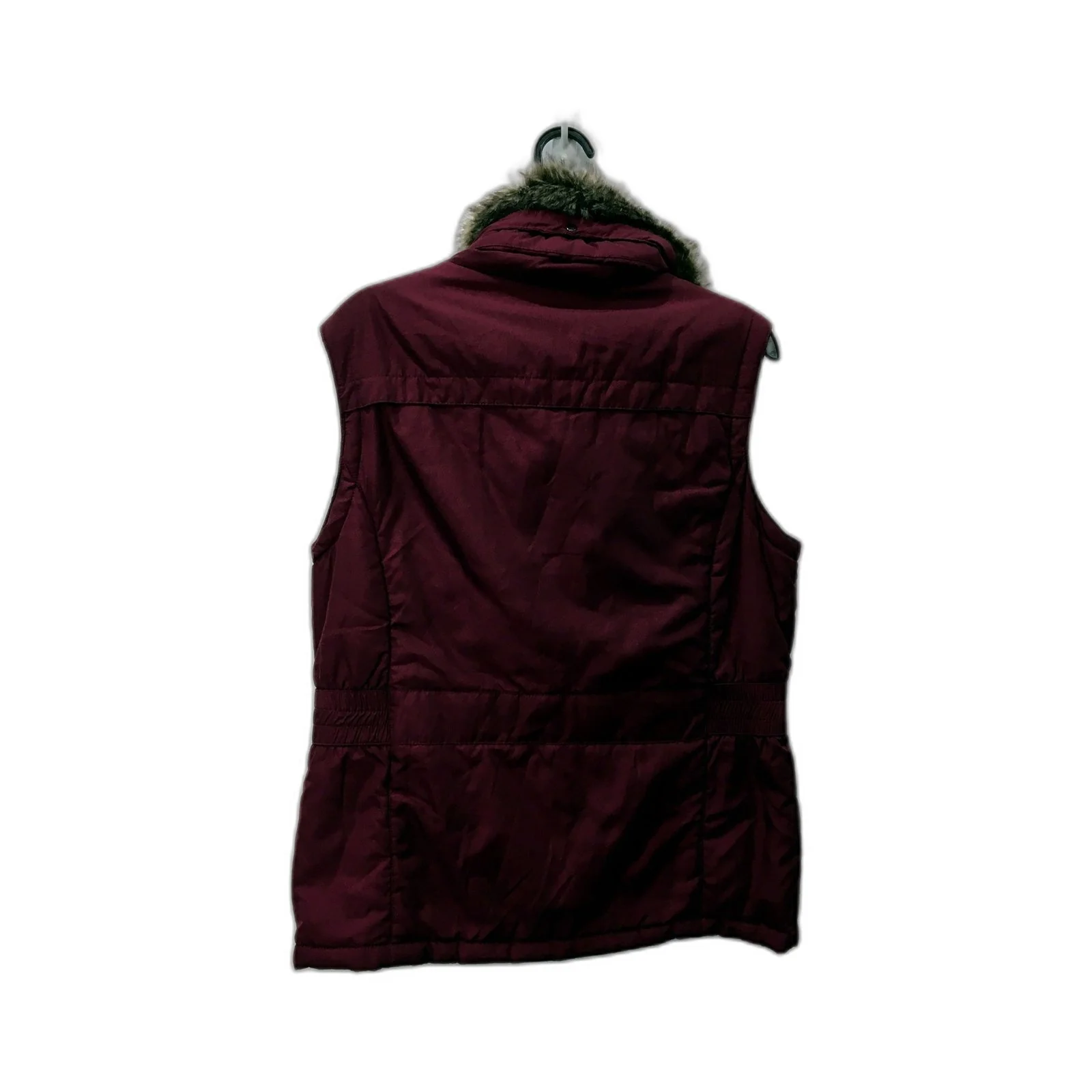 Burgundy Puffer Vest Womens with Faux Fur Trim, Polyester, Size M - Image 2