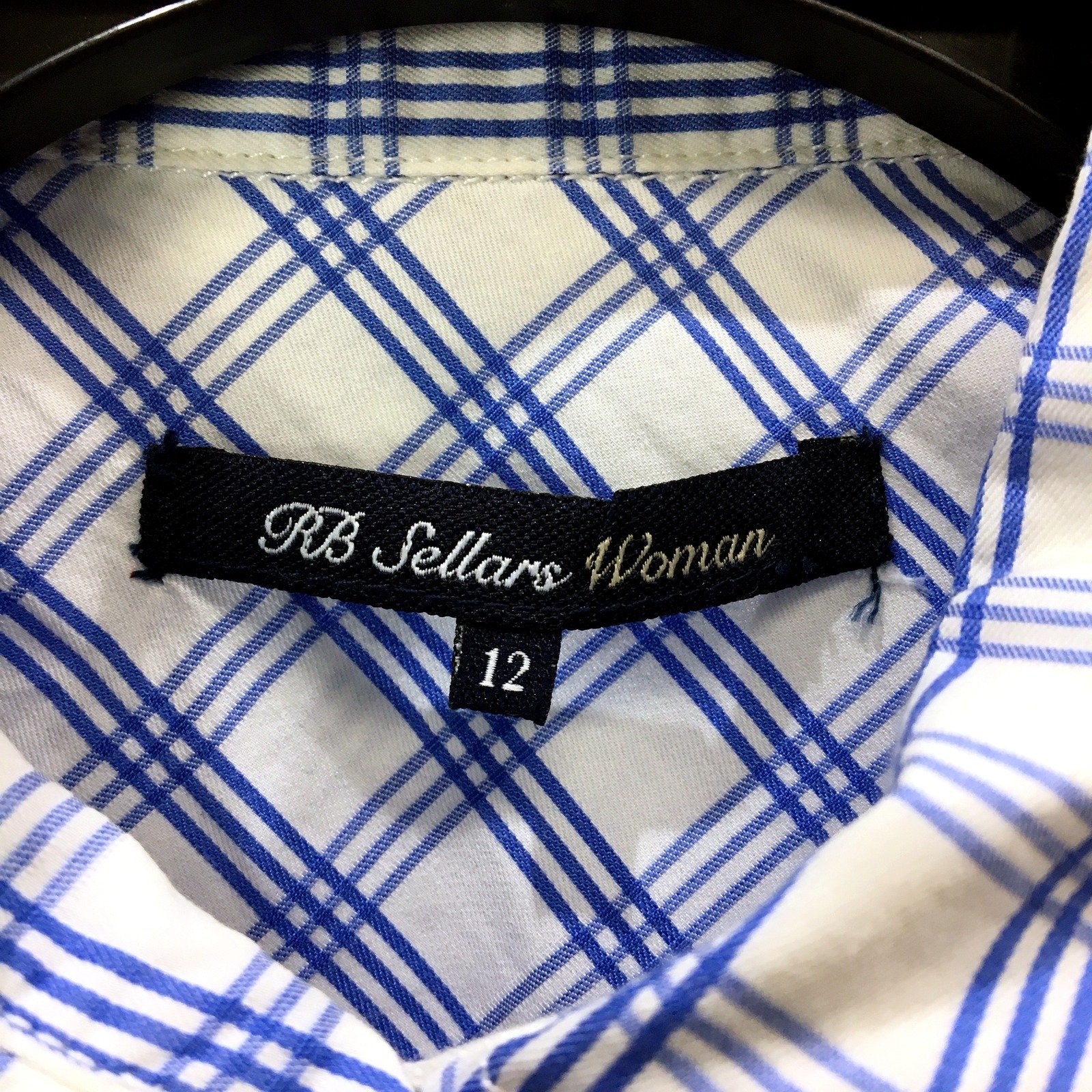 RB Sellars Womens White and Blue Plaid Button-Down Shirt in Size 12 - Image 5