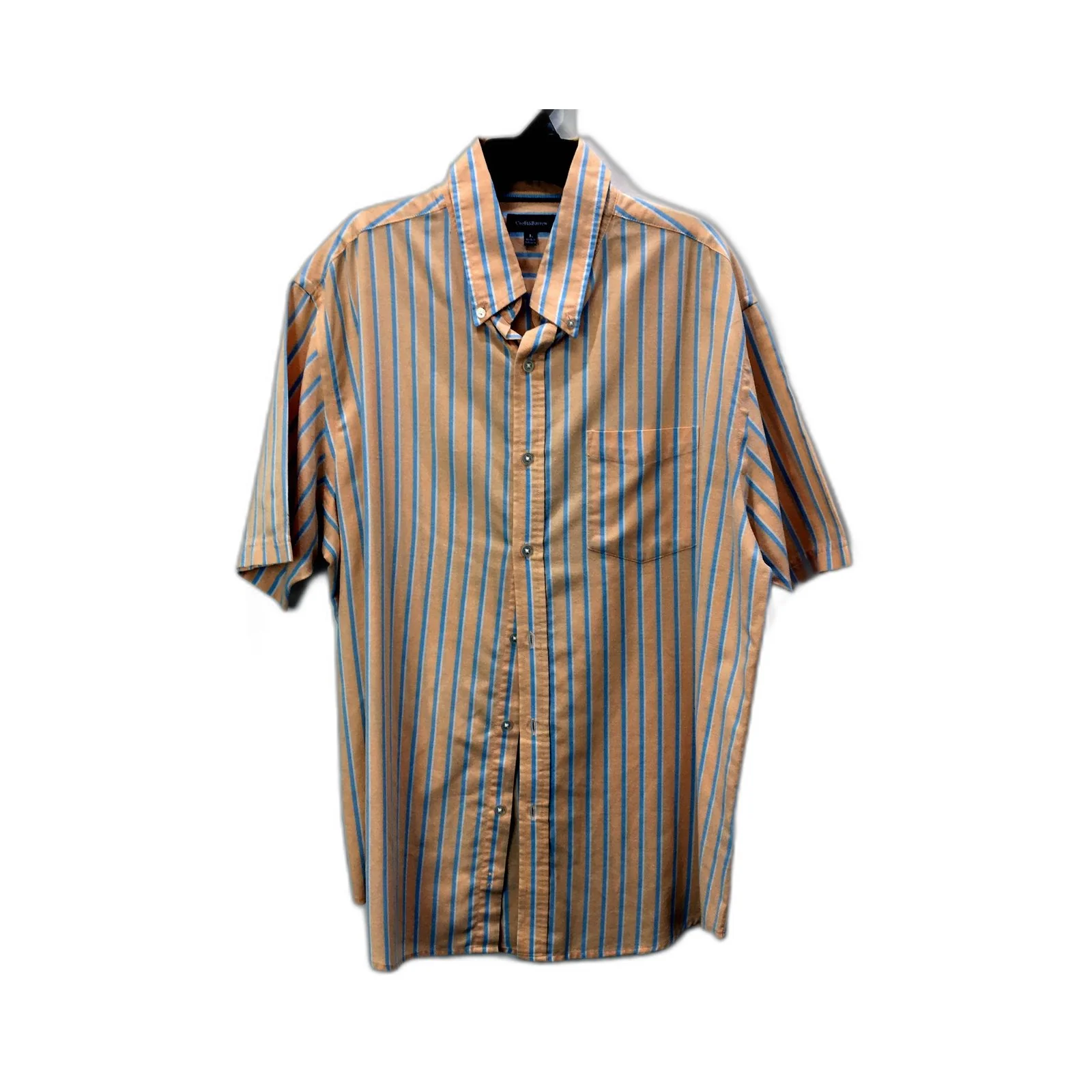 Croft & Barrow Mens Button-Down Shirt Tan Blue Striped Cotton Blend Size L