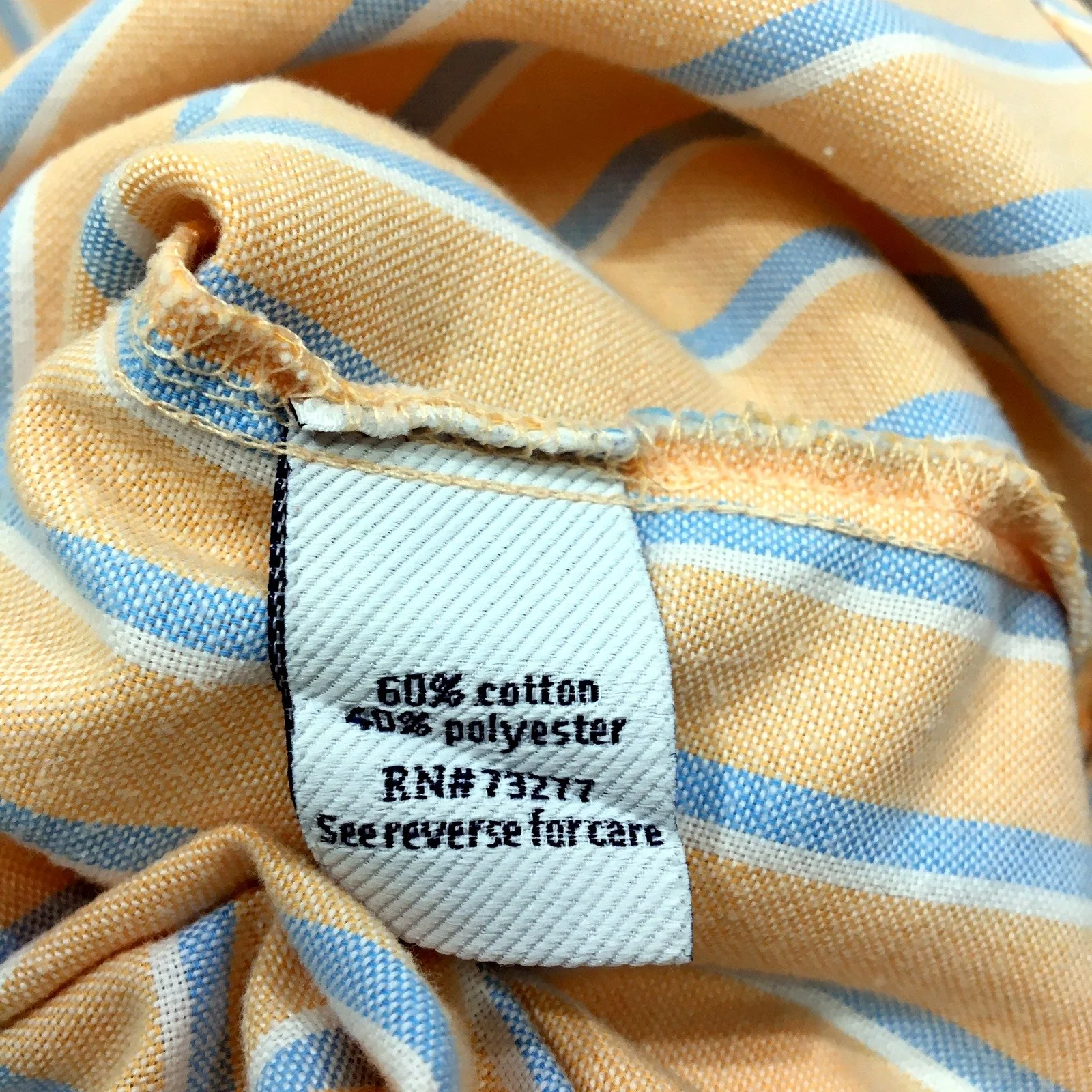 Croft & Barrow Mens Button-Down Shirt Tan Blue Striped Cotton Blend Size L - Image 3