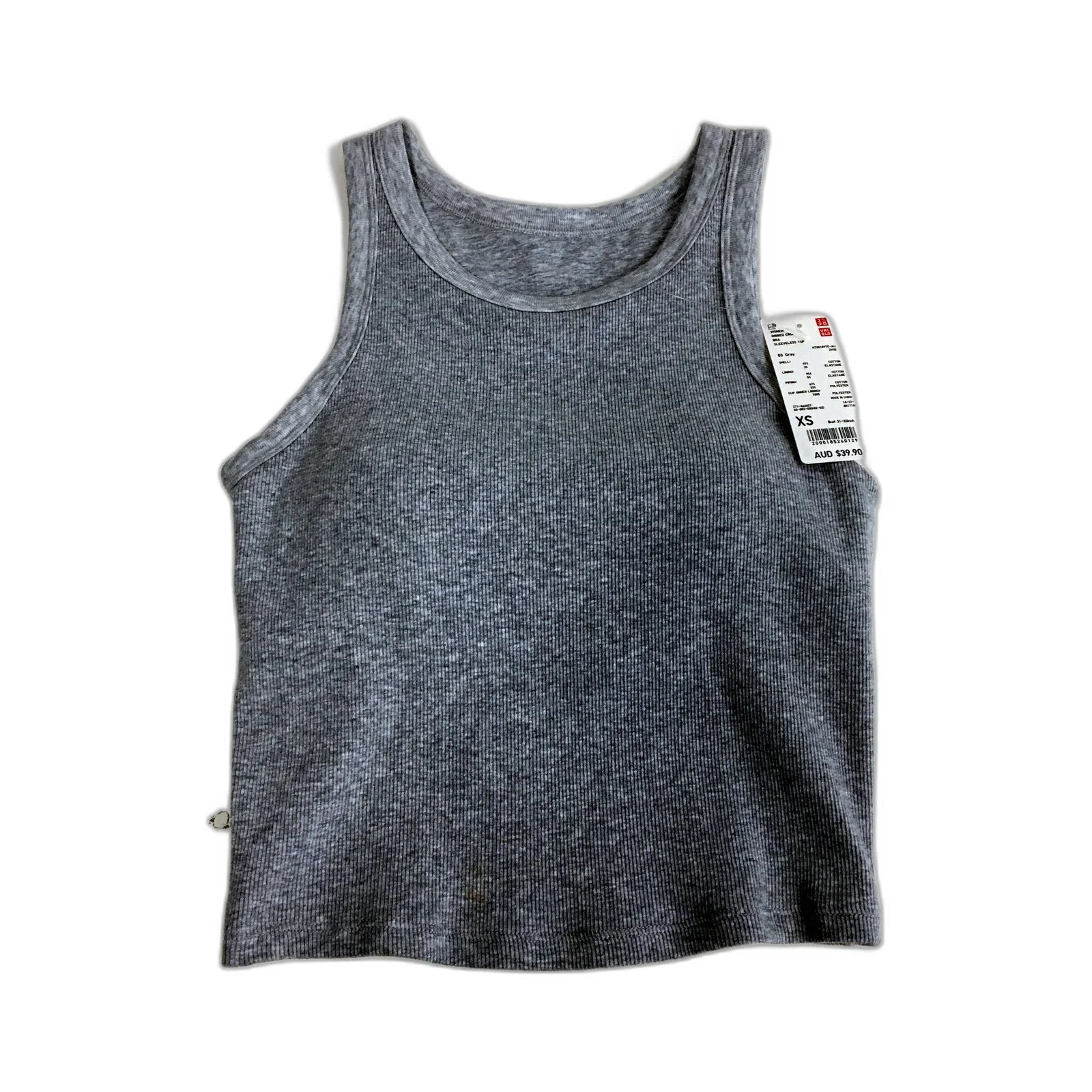 Uniqlo Womens Ribbed Cropped Bra Sleeveless Top in Gray, XS Size NEW