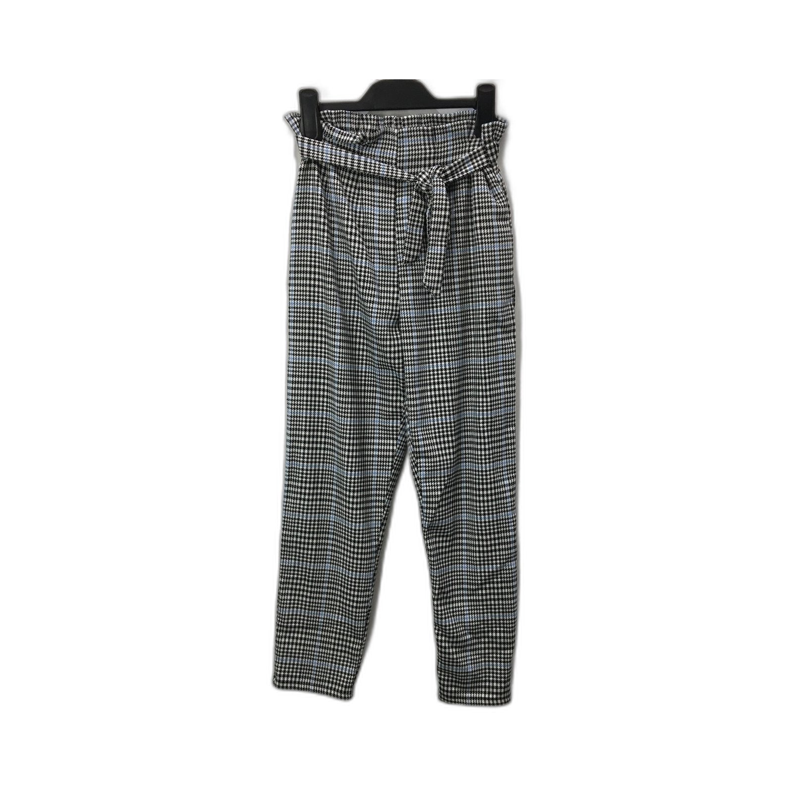 H & M Houndstooth Checkered Elastic Waist Trousers Black and White Women Size 12