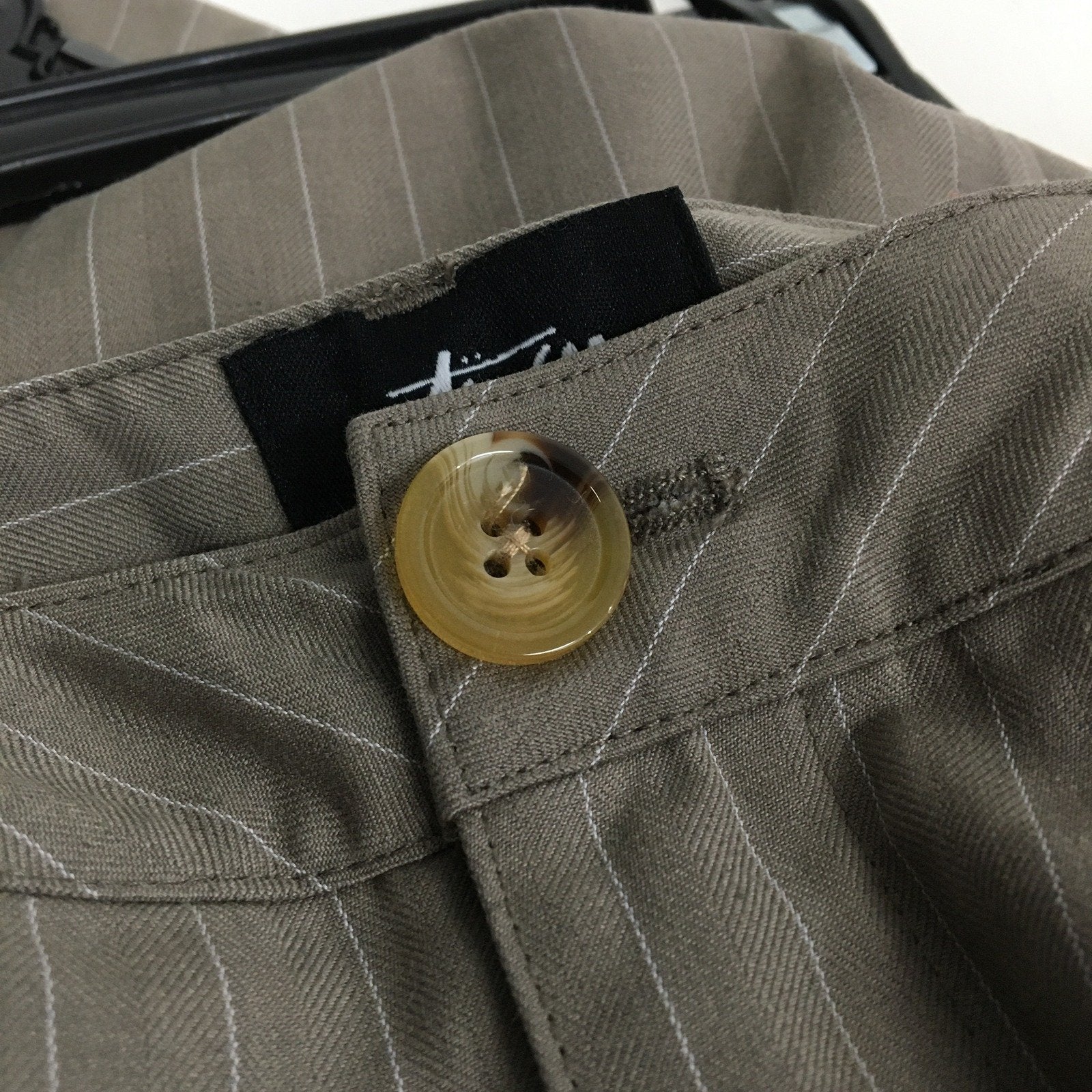 Stussy Pinstripe Dress Pants Relaxed Fit Tan/Beige Womens Size 10 - Image 3