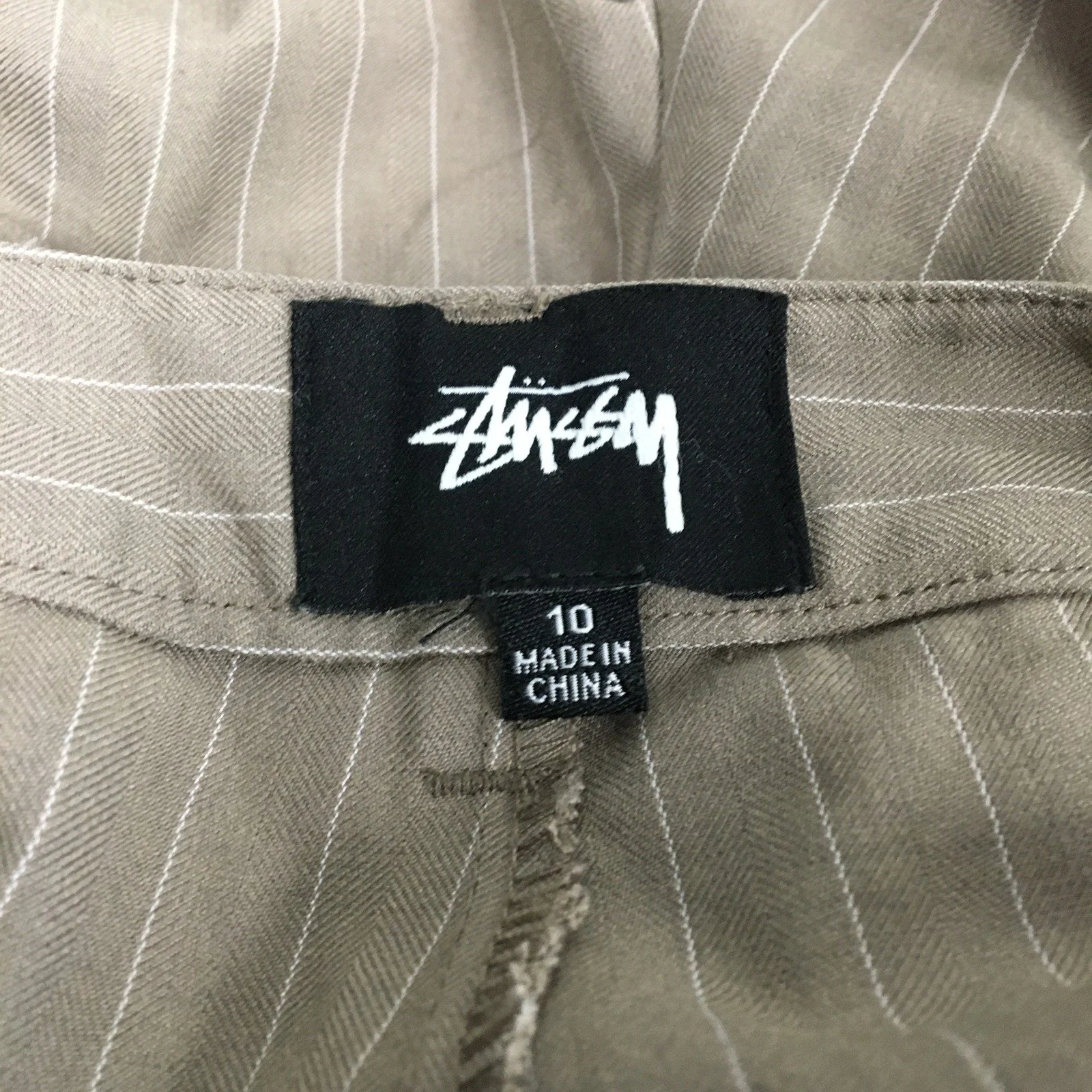 Stussy Pinstripe Dress Pants Relaxed Fit Tan/Beige Womens Size 10 - Image 4