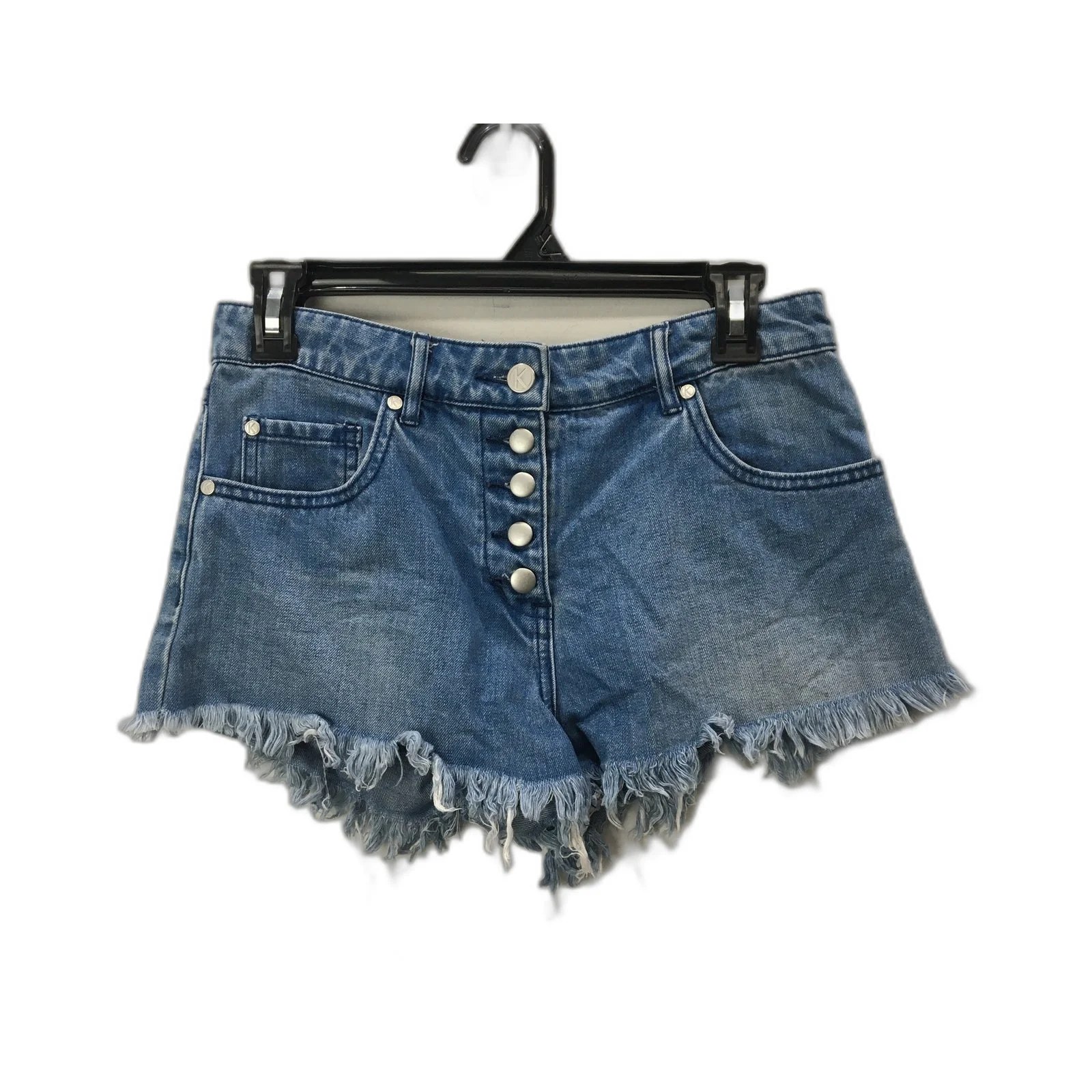 Kookai Denim Shorts Women's Frayed High Waisted Blue Size 36 NEW