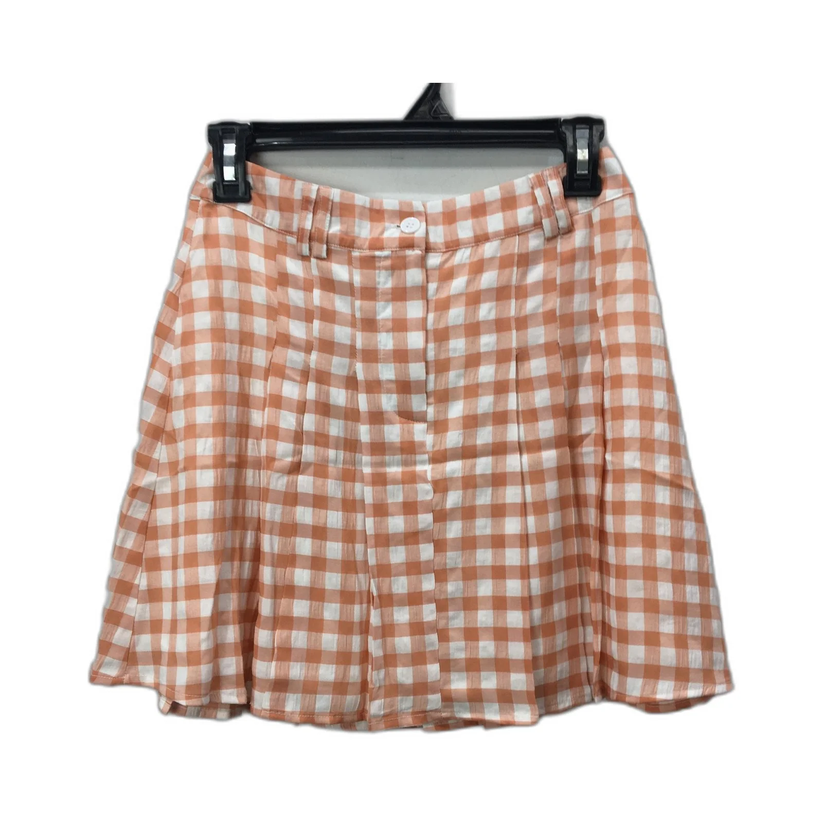 Alive Girl Pleated Gingham Mini Skirt Orange and White Plaid Women's Size 6 - Image 2