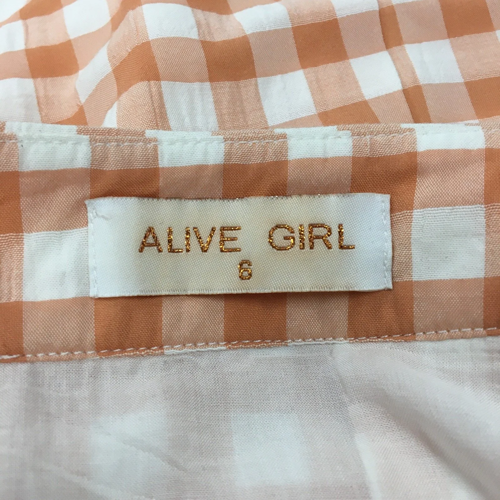 Alive Girl Pleated Gingham Mini Skirt Orange and White Plaid Women's Size 6 - Image 3