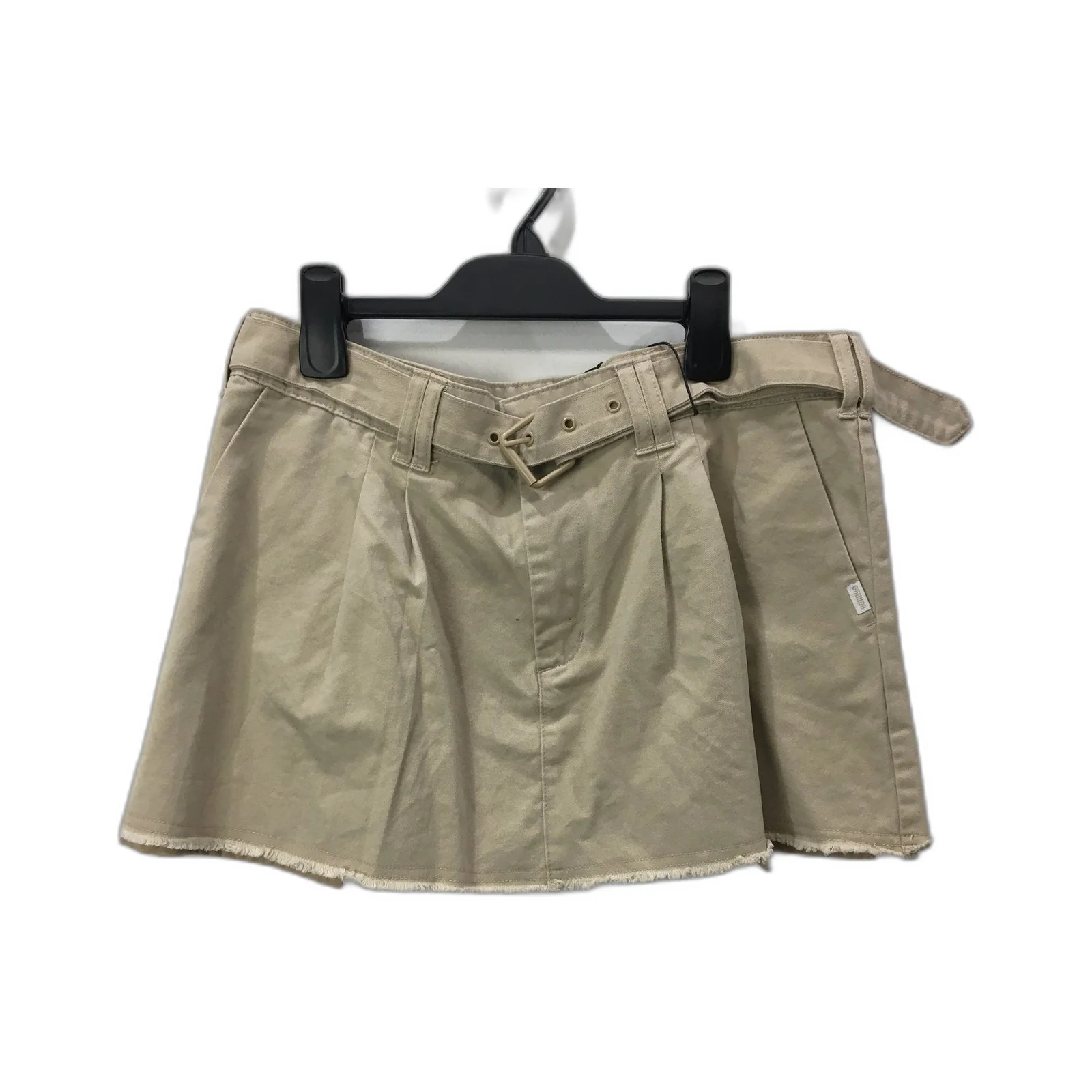 Ghanda Cotton Belted Skirt with Frayed Hem Beige Women's Size 12 NEW