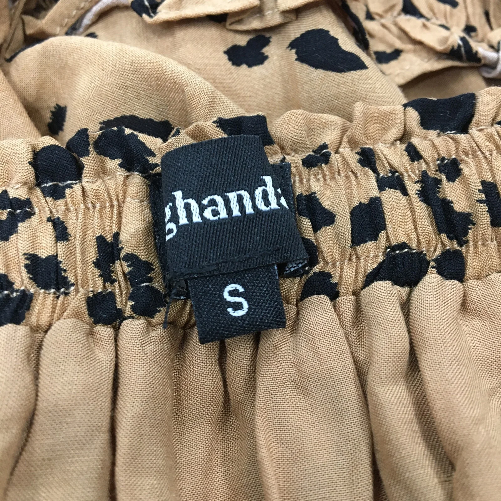 ghanda Tiered Ruffle Skirt Tan/Beige with Black Leopard Print Size S - Image 4