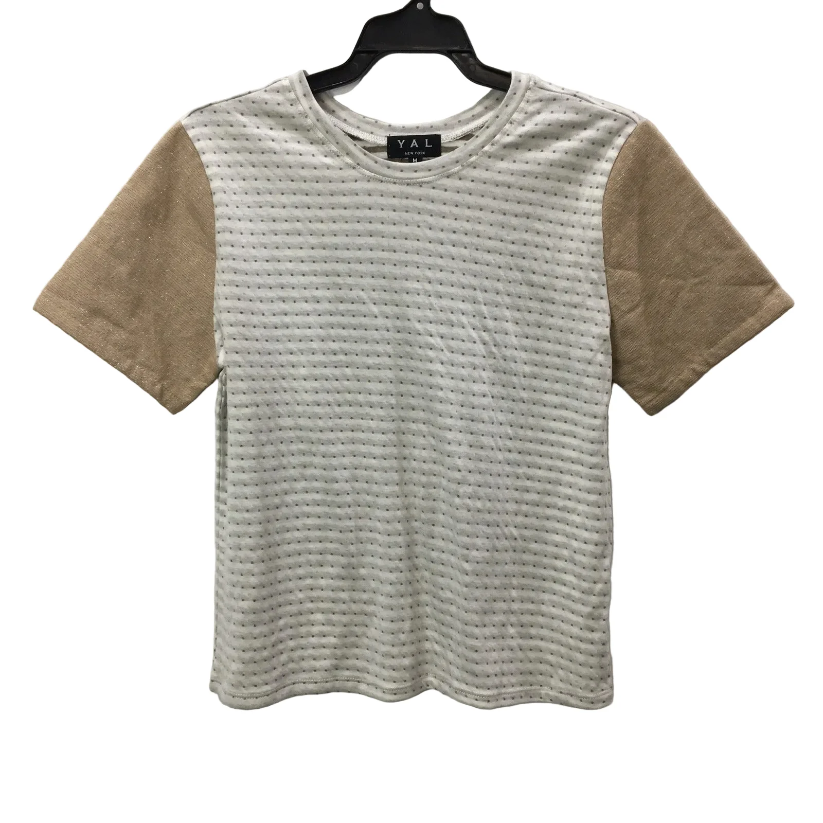 YAL Striped Pullover shirt Soft Comfortable Cotton Blend Gray and Tan Size M