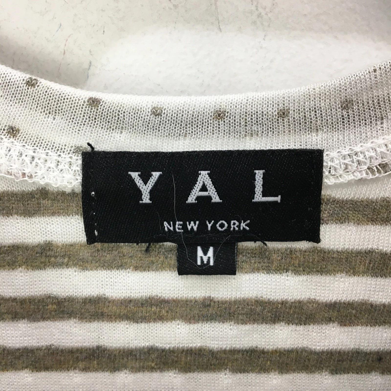 YAL Striped Pullover shirt Soft Comfortable Cotton Blend Gray and Tan Size M - Image 4