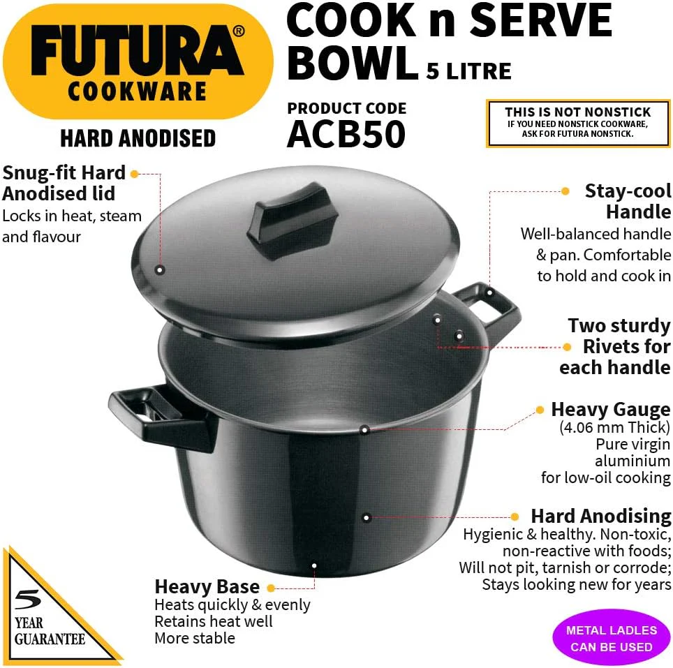 HAWKINS 5L Serving Bowls Hard Anodised Cooking Pot with Lid & Serving Bowl NEW - Image 2