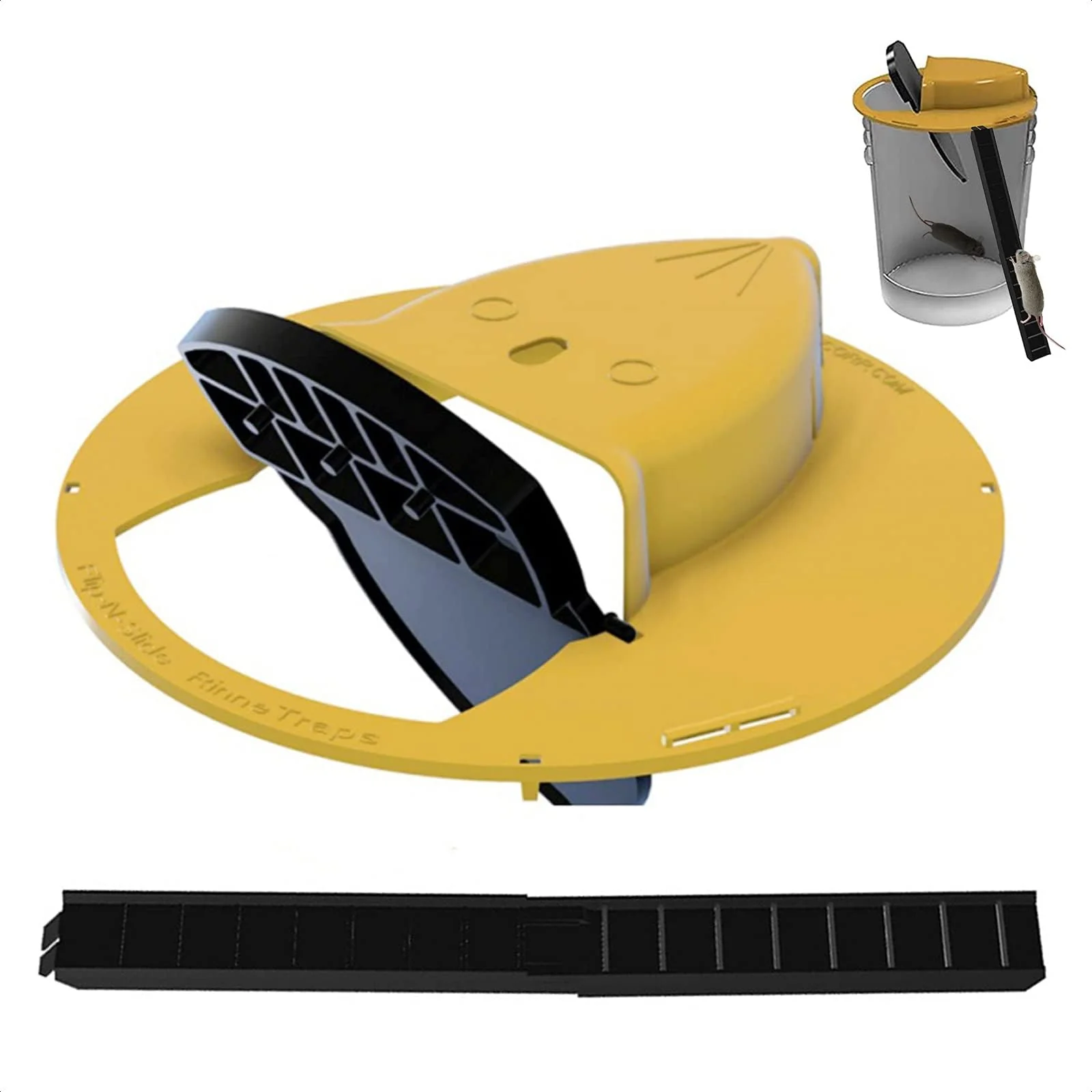 Yellow Slide Traps Bucket Lid Flip N Safe Mousetrap Rat Trap for Cats and DEMO