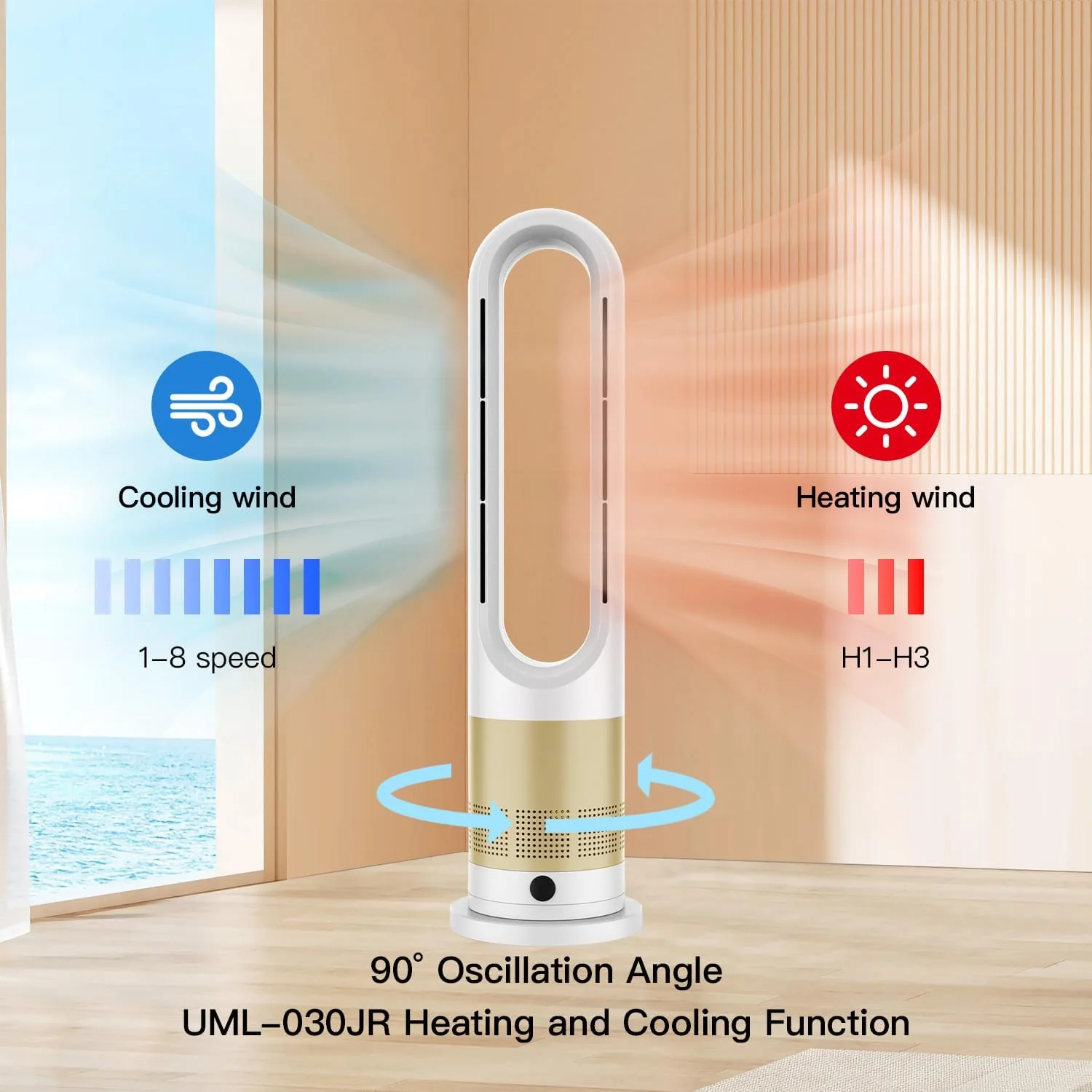 Faryuan 26.5Inch Tower Fans Heating & Cooling Combo Tower Fan 80° DEMO - Image 4