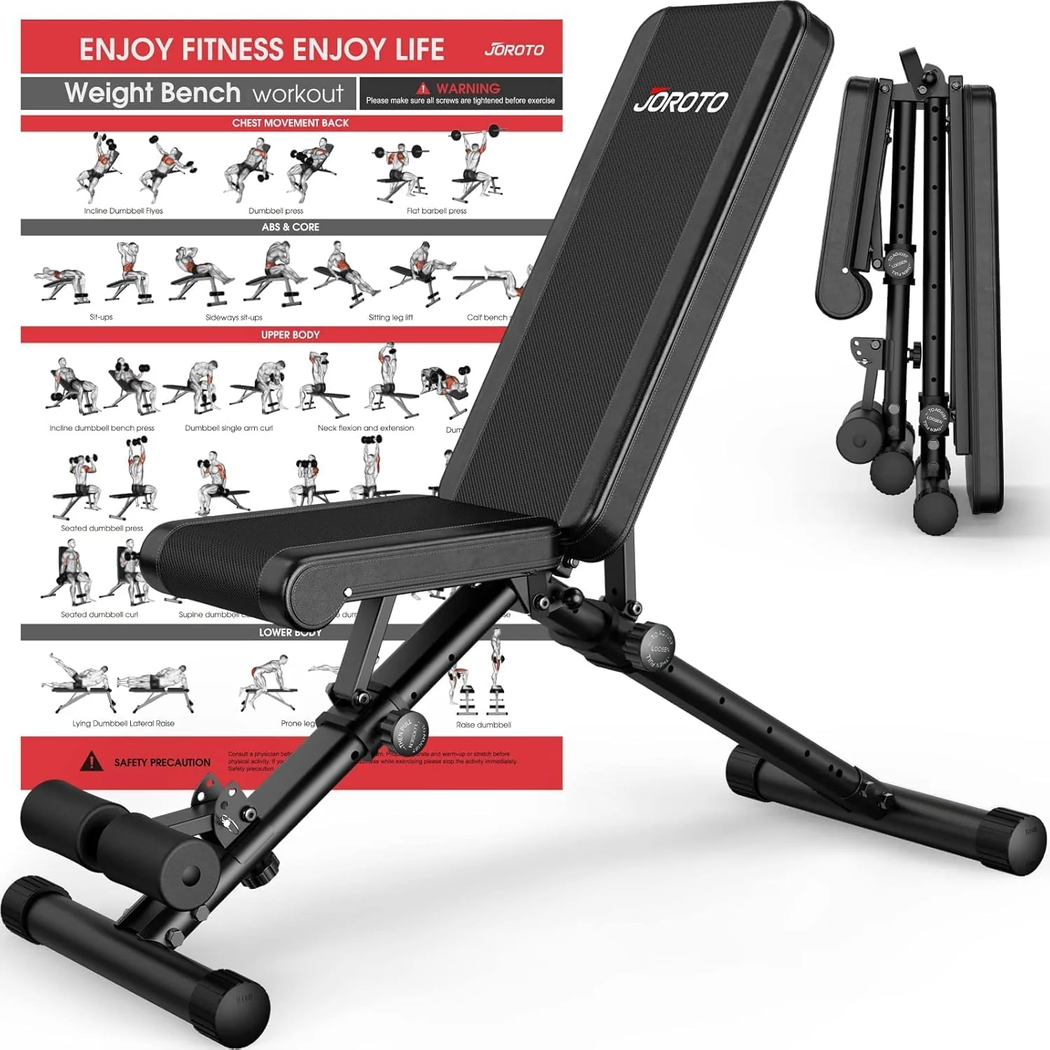 JOROTO Adjustable Strength Training Equipment Weight Bench Foldable 700 NEW - Image 9