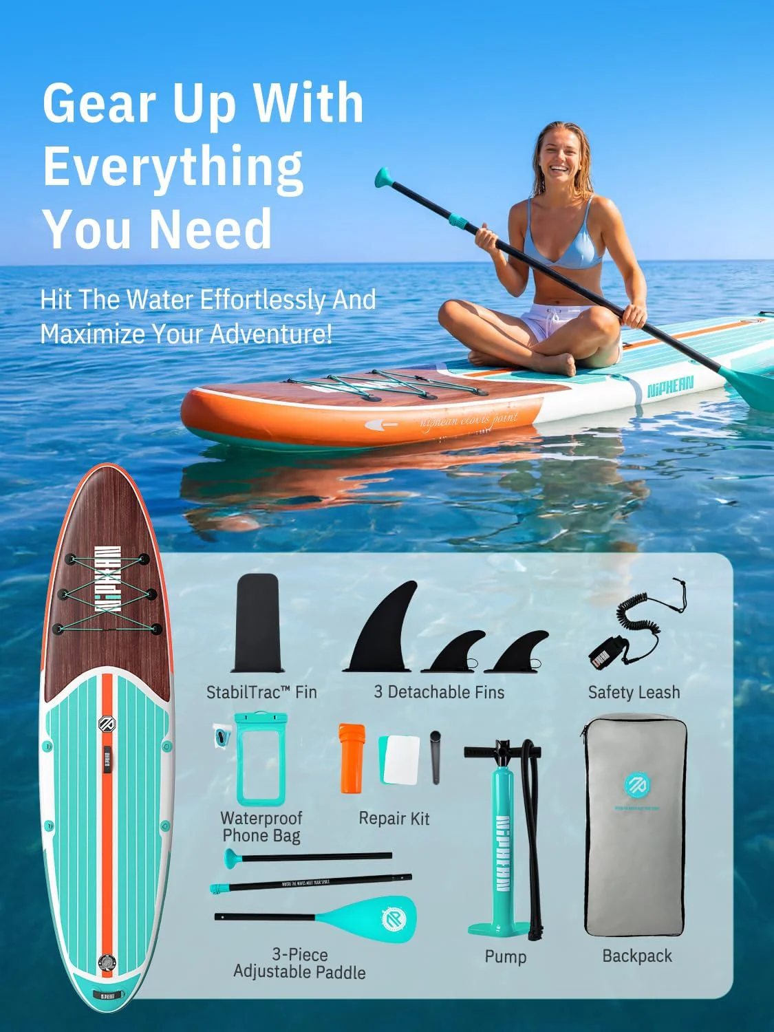 niphean Inflatable Stand Up Paddle Board with StabilTrac Fin Design NEW - Image 6
