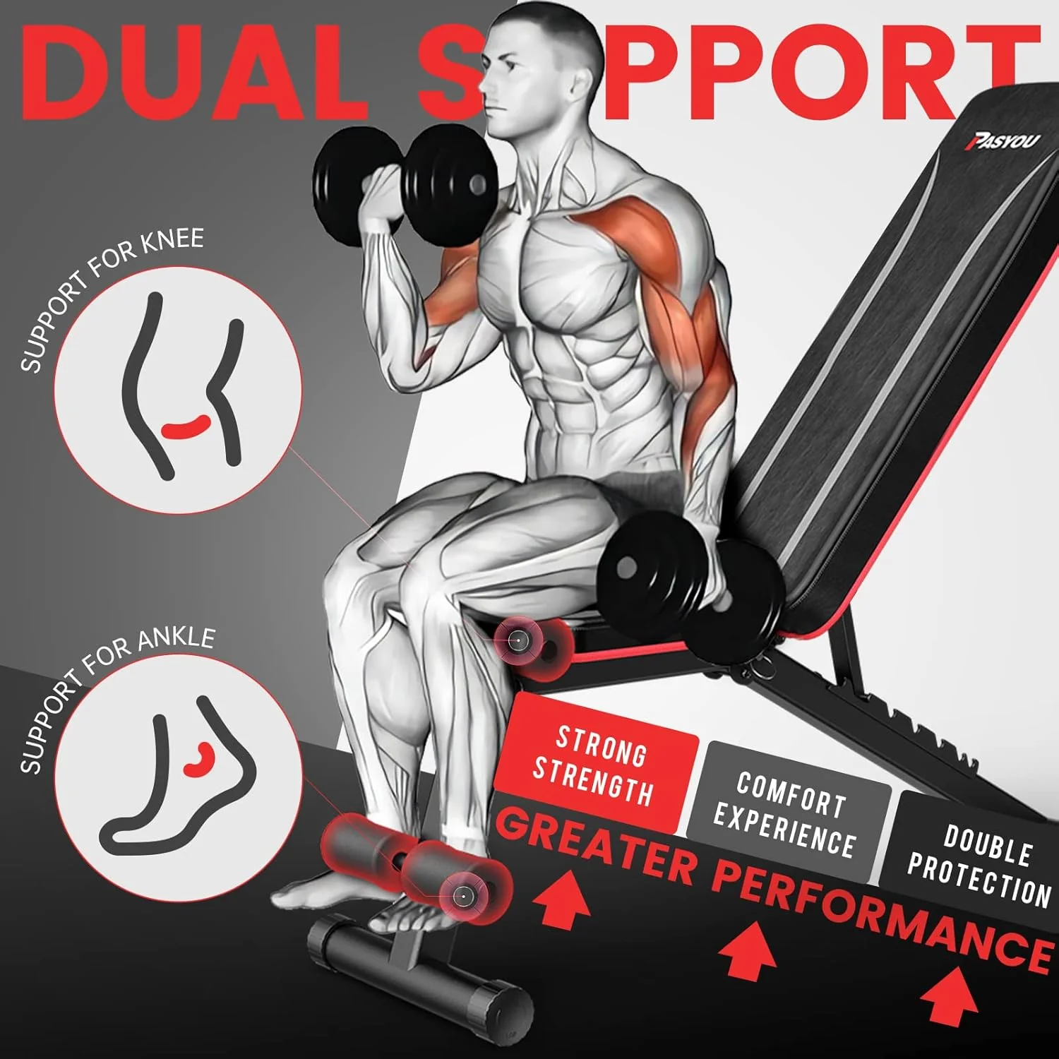 PASYOU Adjustable Strength Training Equipment Weight Bench Full Body NEW - Image 5