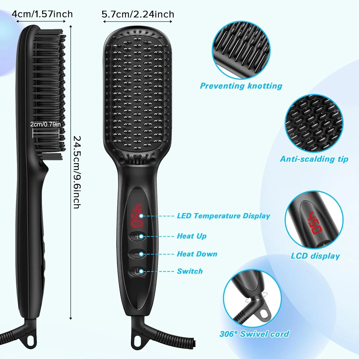 Yakiter 3-in-1 Hair Straightener Brush with 30s Fast Heating Unisex NEW - Image 3