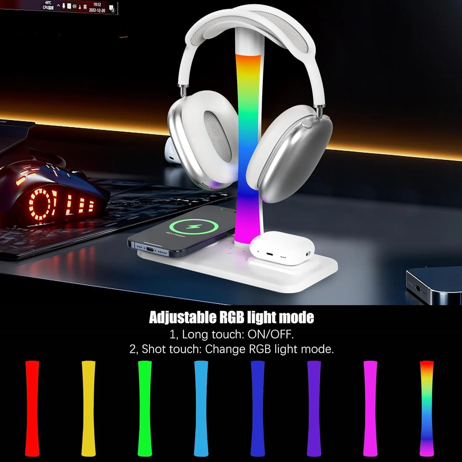 Tascaquin Wireless Stands Charging Headphone Stand with RGB Lighting in NEW - Image 3