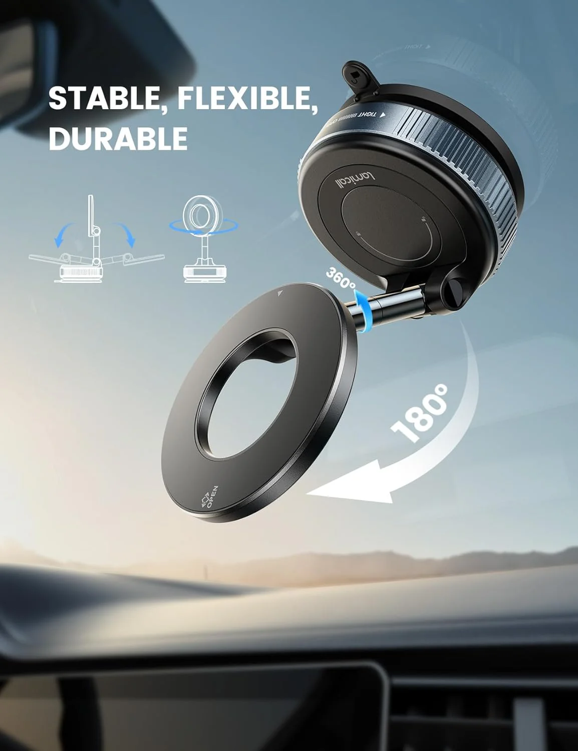Lamicall Dash-Mounted Holders Strong Suction Magnetic Car Phone Mount Black NEW - Image 4
