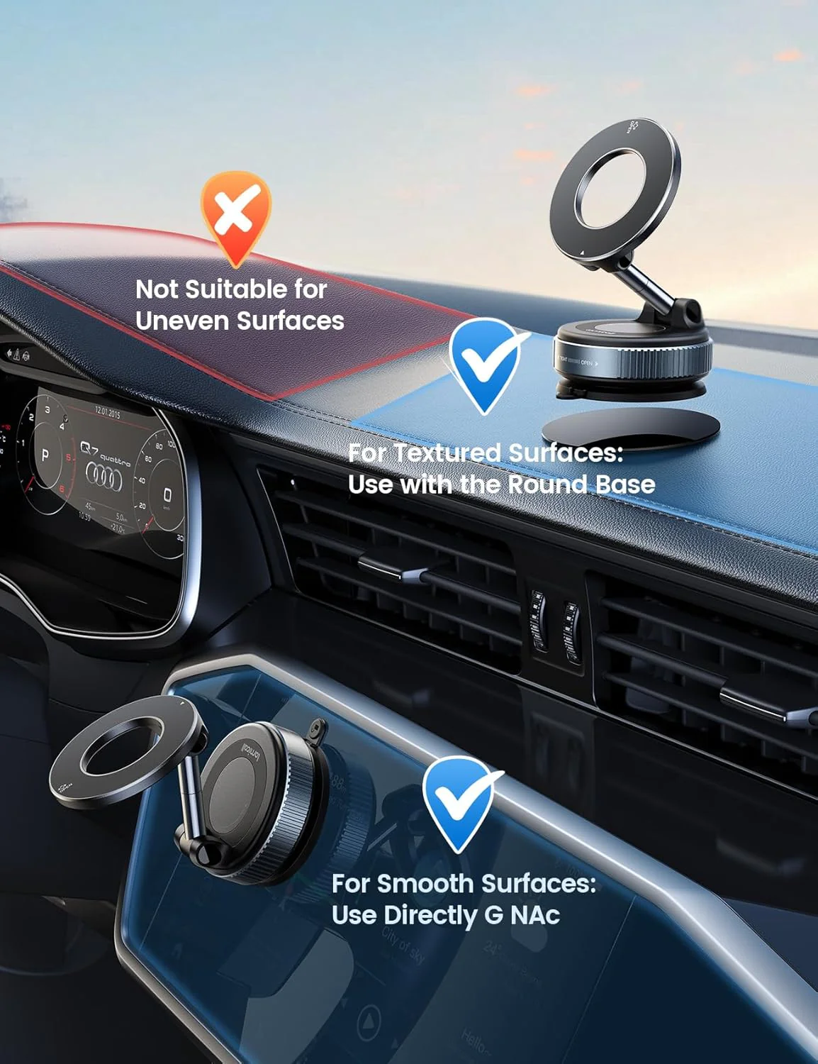 Lamicall Dash-Mounted Holders Strong Suction Magnetic Car Phone Mount Black NEW - Image 7
