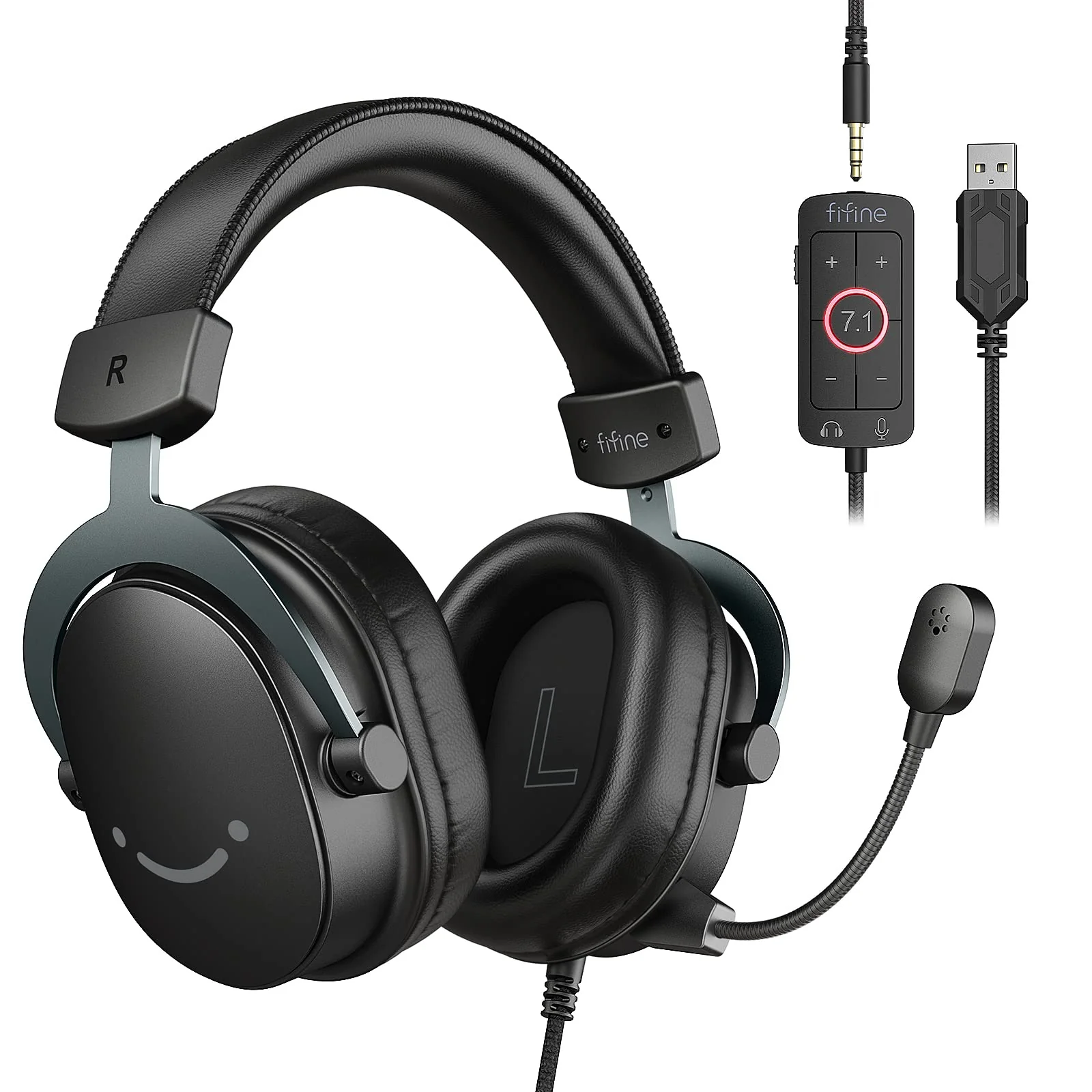FIFINE PC Headsets Noise Cancelling Detachable Mic USB Headphone Black NEW