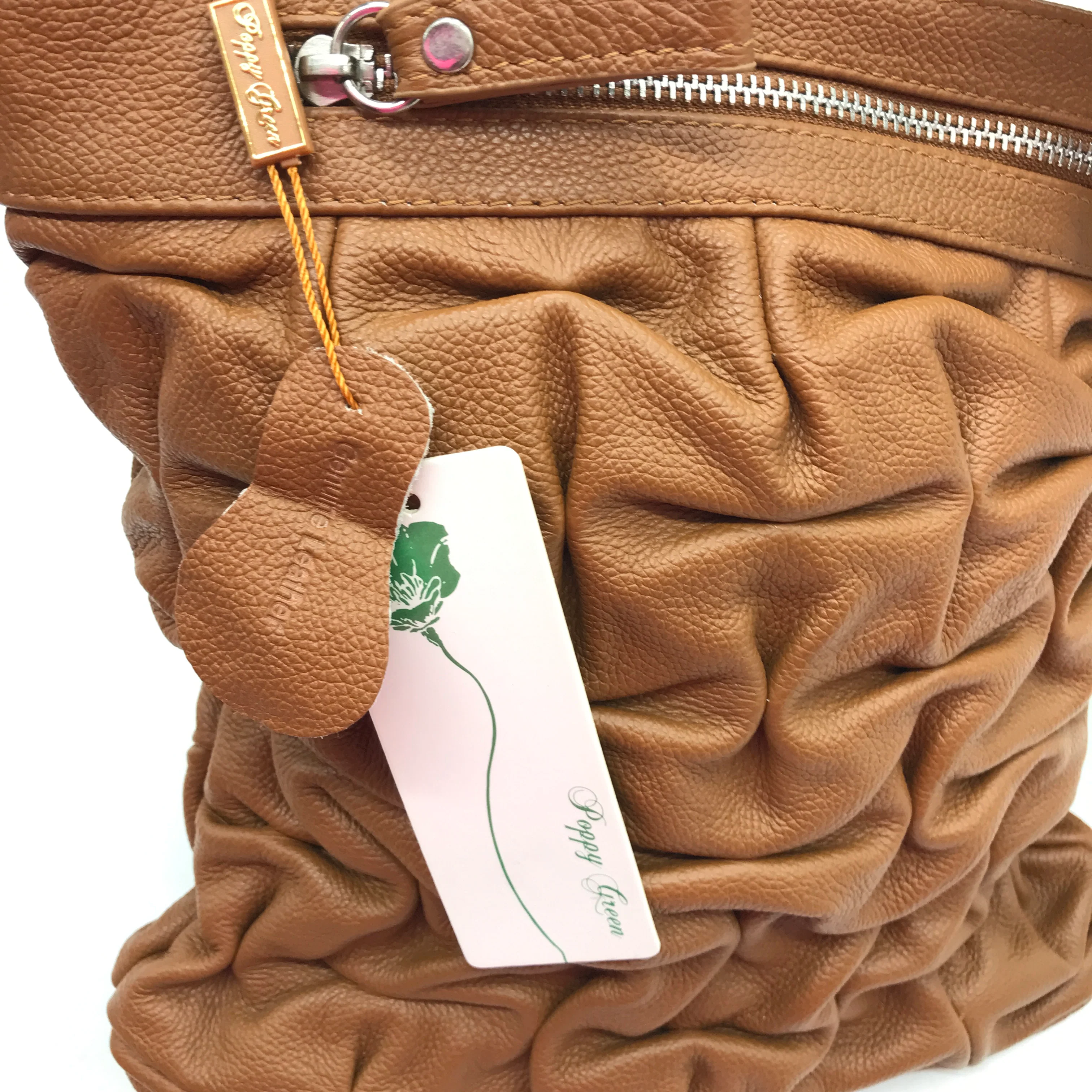 Poppy Green Real Leather Crossbody Bag Purse Handbag Brown Size 24 x 27cm NEW - Image 3