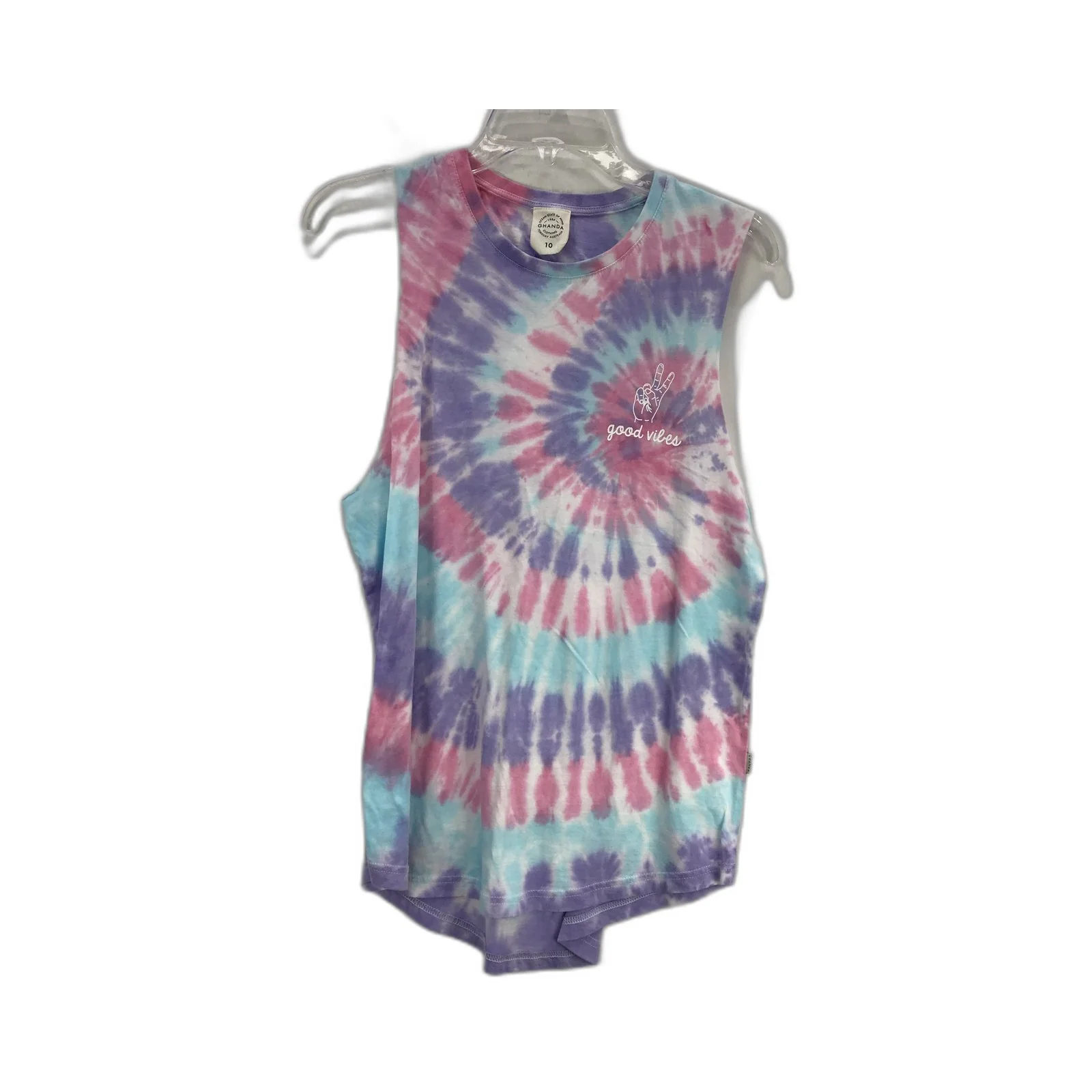 Ghanda Tie Dye Tank Top Sleeveless Cotton Blend Purple Ladies Size 10