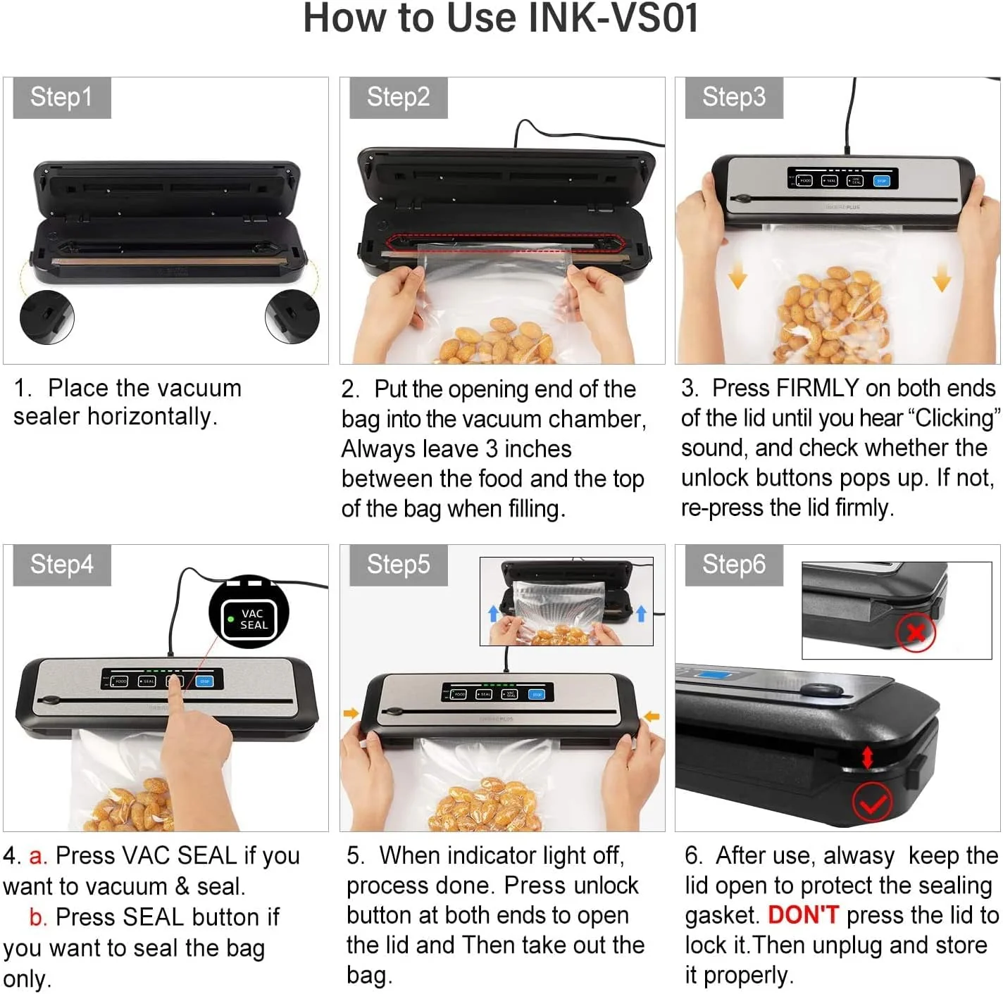 Inkbird Vacuum Sealer Automatic Food Preservation Sealing Machine Silver NEW - Image 3