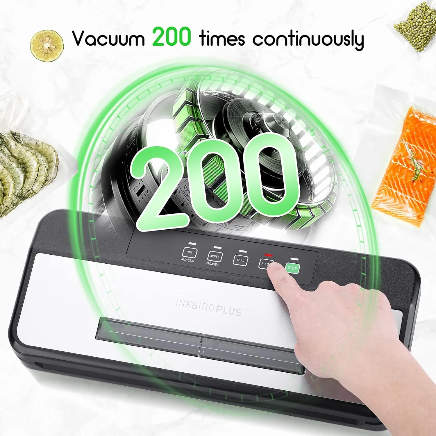 Inkbird Food Vacuum Sealer Machine Sealing Time Display Strong Suction Black NEW - Image 4