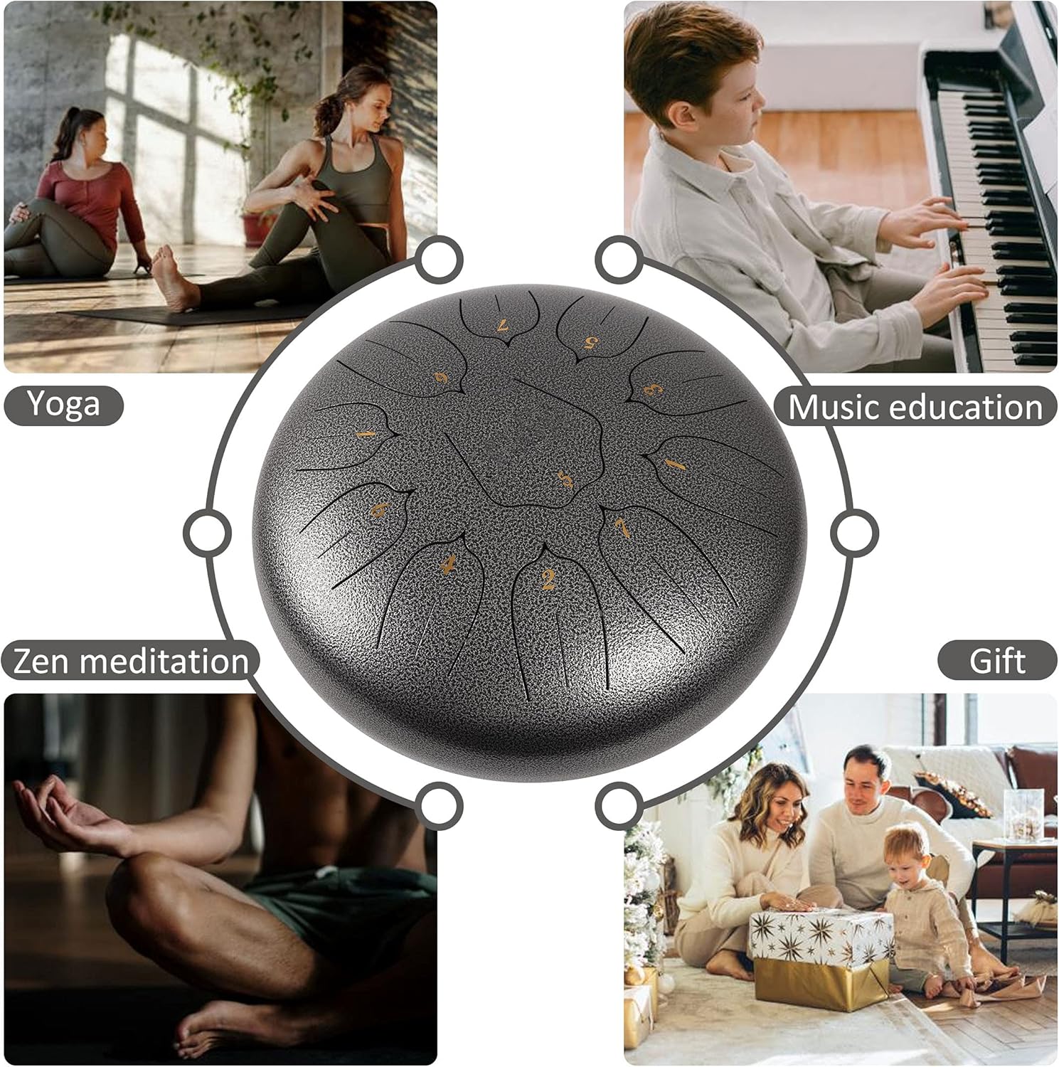 LOMUTY 12 Inch Steel Tongue Drum 11 Notes Sound Therapy Alloy Instrument NEW - Image 5