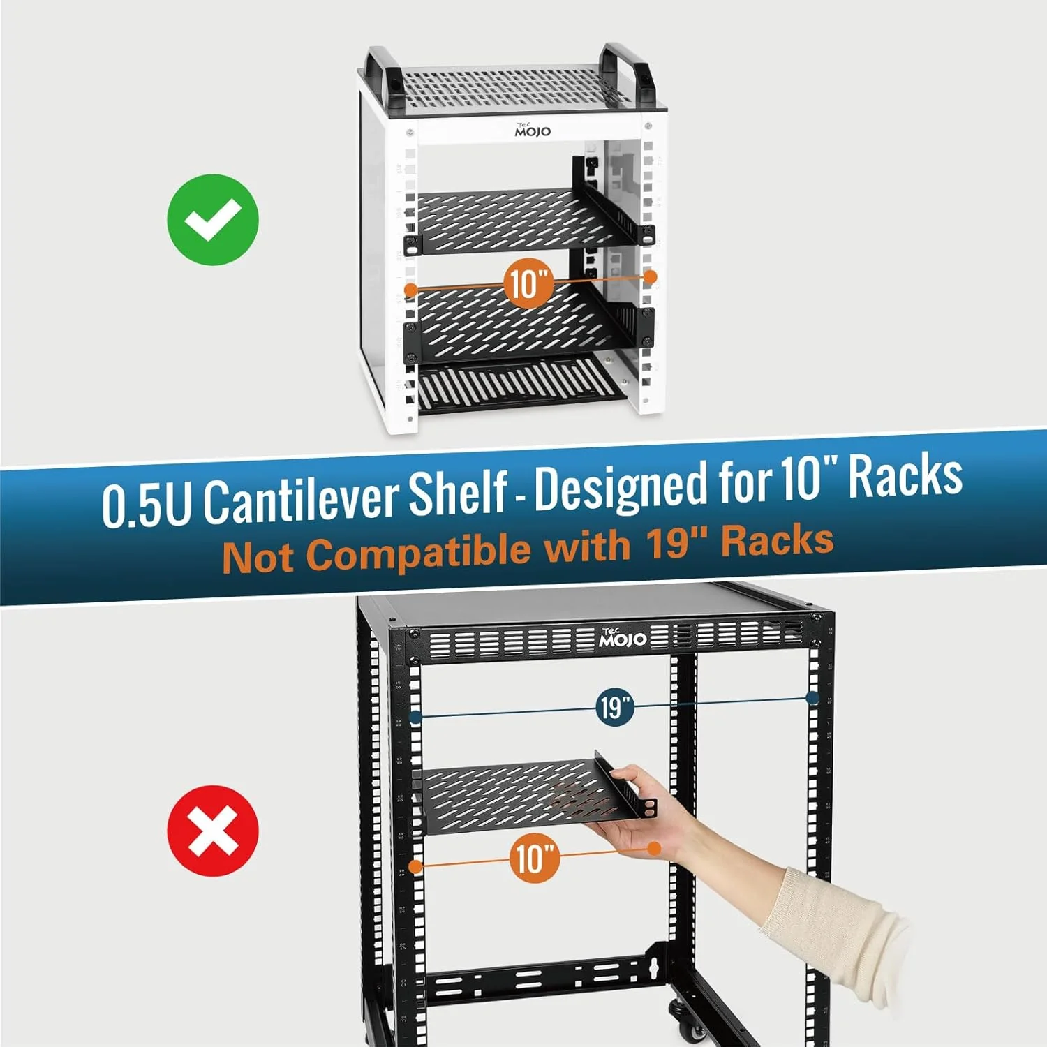 Tecmojo 0.5U Enclosures Rack Shelf 10 inch 200mm Depth Server Mount Vent 2 NEW - Image 2