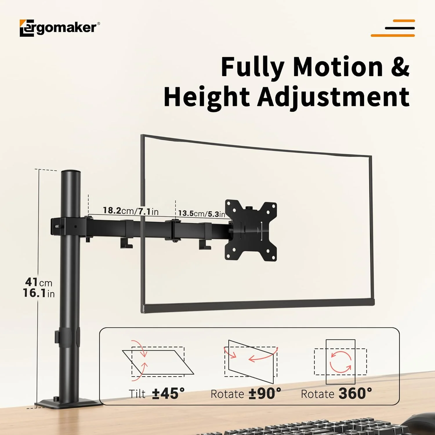 ERGOMAKER Fully Adjustable Monitor Arm for Screens up to 13 Inches Black NEW - Image 3