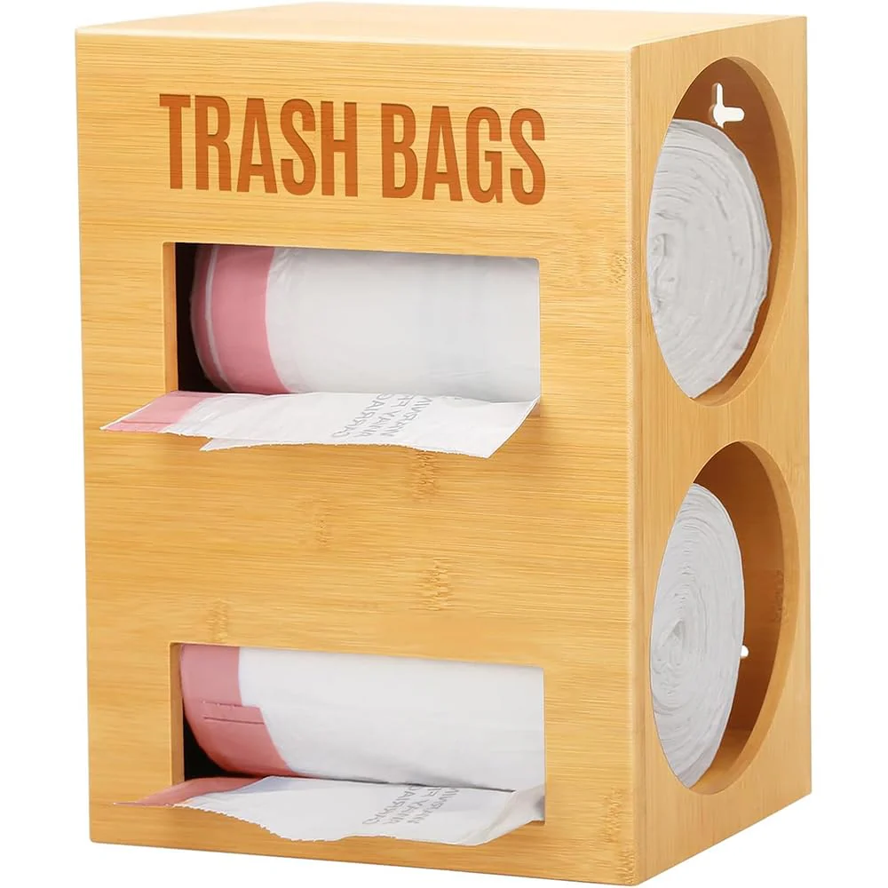 JIUSEGE Bamboo 2-in-1 Dispenser Holder for Jumbo Trash Bag & Paper Towel NEW