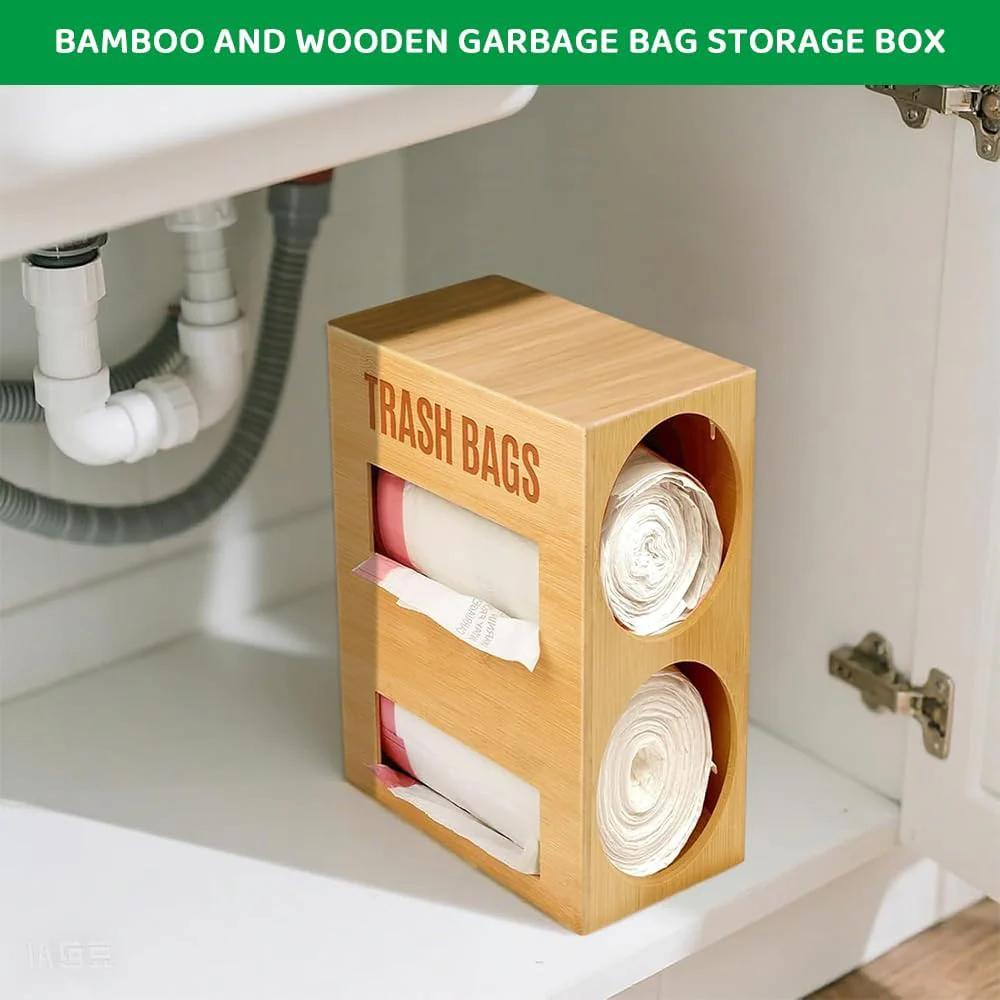 JIUSEGE Bamboo 2-in-1 Dispenser Holder for Jumbo Trash Bag & Paper Towel NEW - Image 3