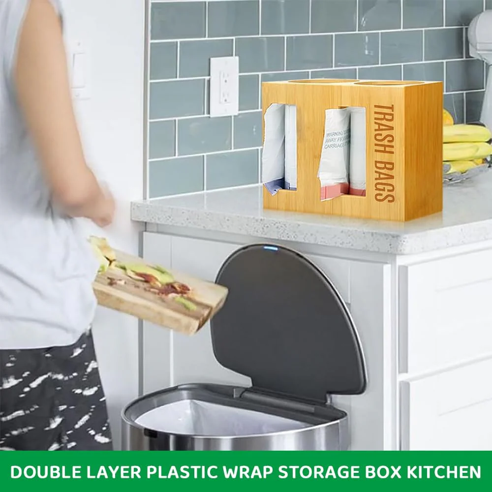 JIUSEGE Bamboo 2-in-1 Dispenser Holder for Jumbo Trash Bag & Paper Towel NEW - Image 6
