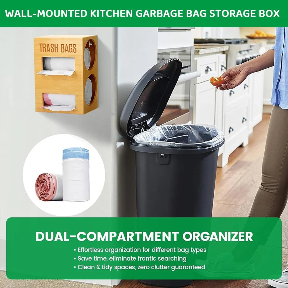 JIUSEGE Bamboo 2-in-1 Dispenser Holder for Jumbo Trash Bag & Paper Towel NEW - Image 7