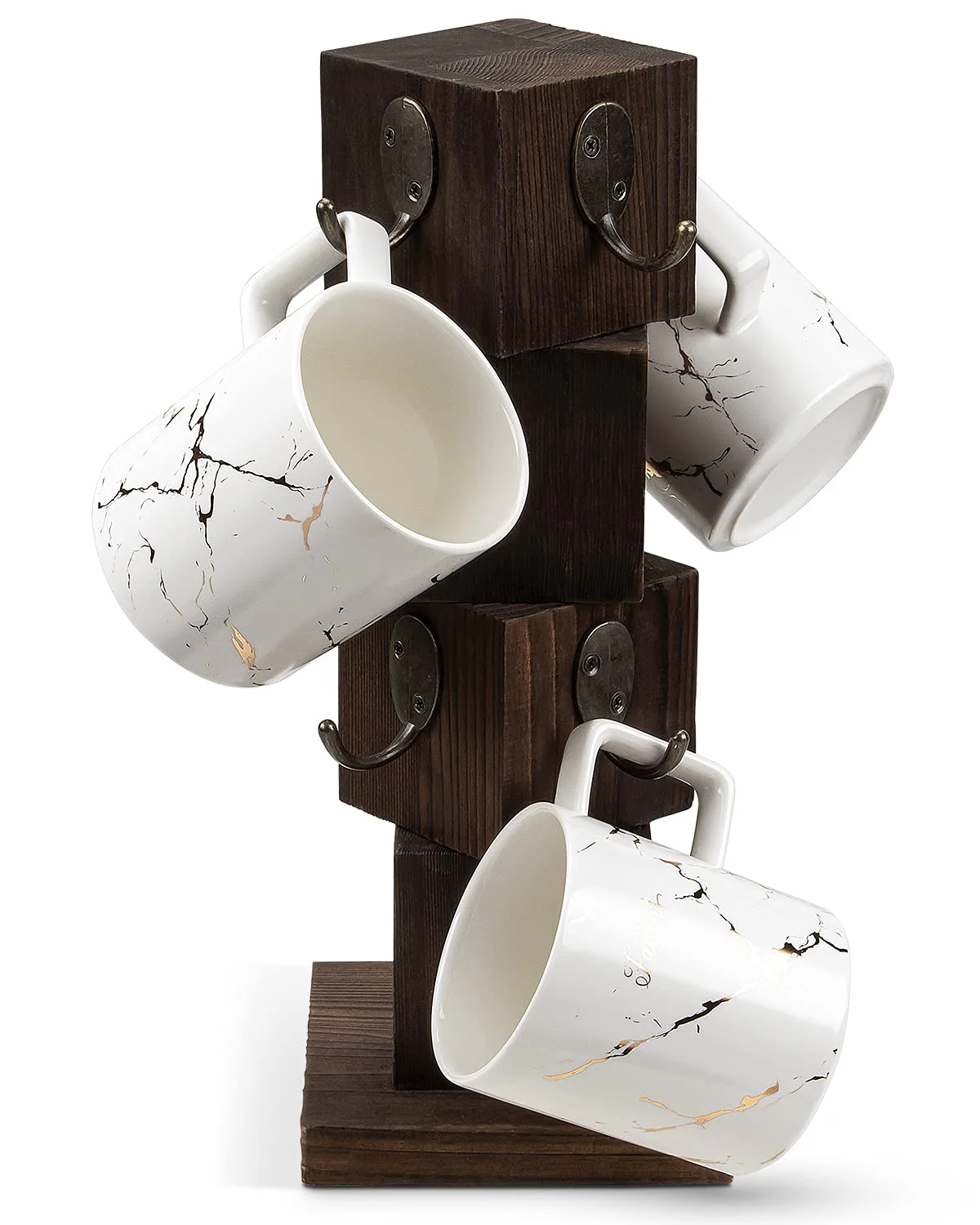 PUERSI Rustic Solid Wood Mug Tree Farmhouse Style Coffee Holder Organizer NEW - Image 2