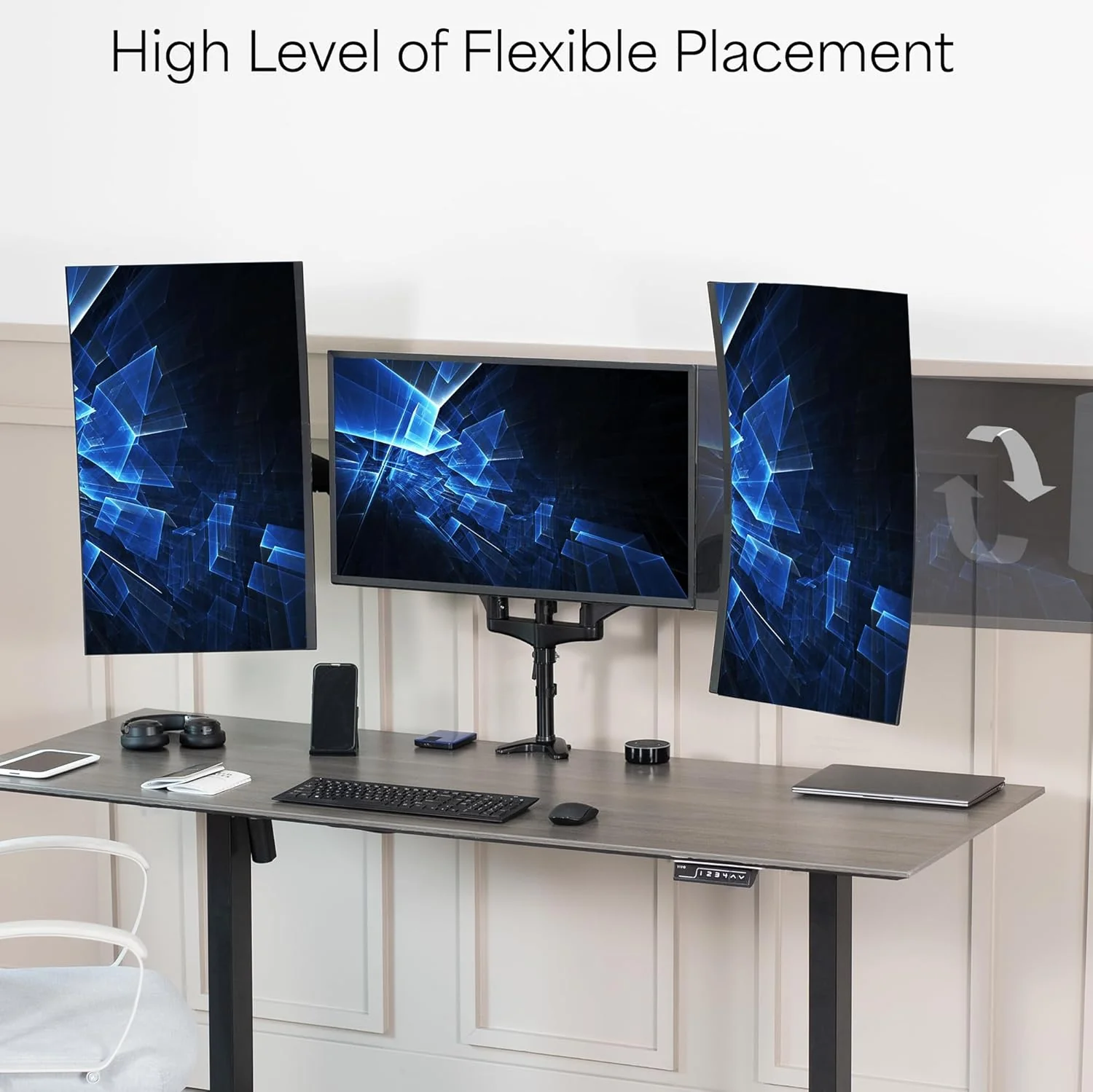 VIVO Triple Monitor Height Adjustable Desk Mount 2 Pneumatic Arms 1 Fixed NEW - Image 10