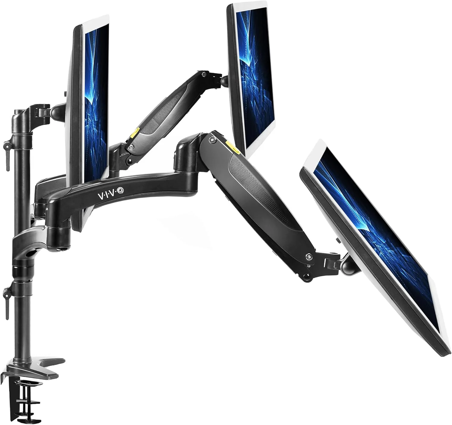 VIVO Triple Monitor Height Adjustable Desk Mount 2 Pneumatic Arms 1 Fixed NEW - Image 4