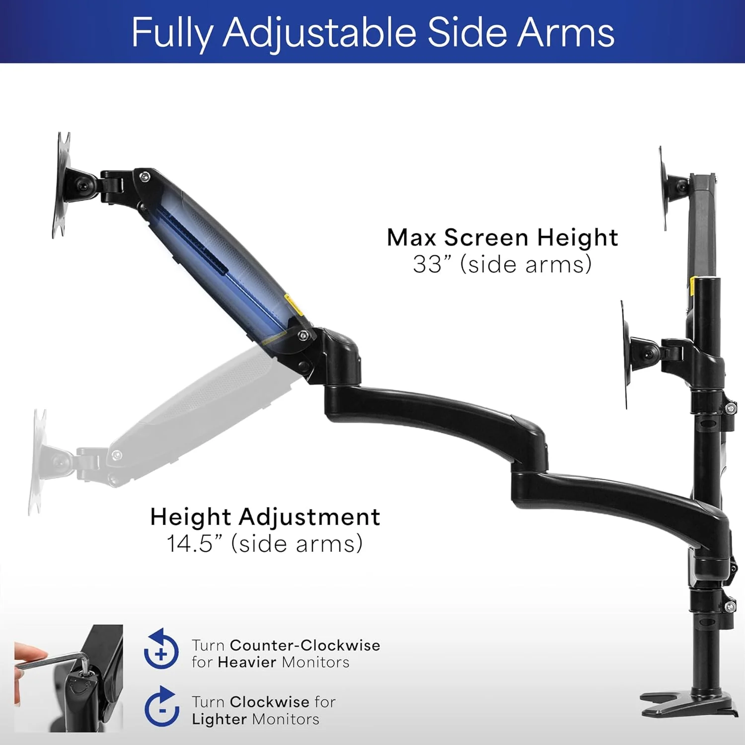 VIVO Triple Monitor Height Adjustable Desk Mount 2 Pneumatic Arms 1 Fixed NEW - Image 7